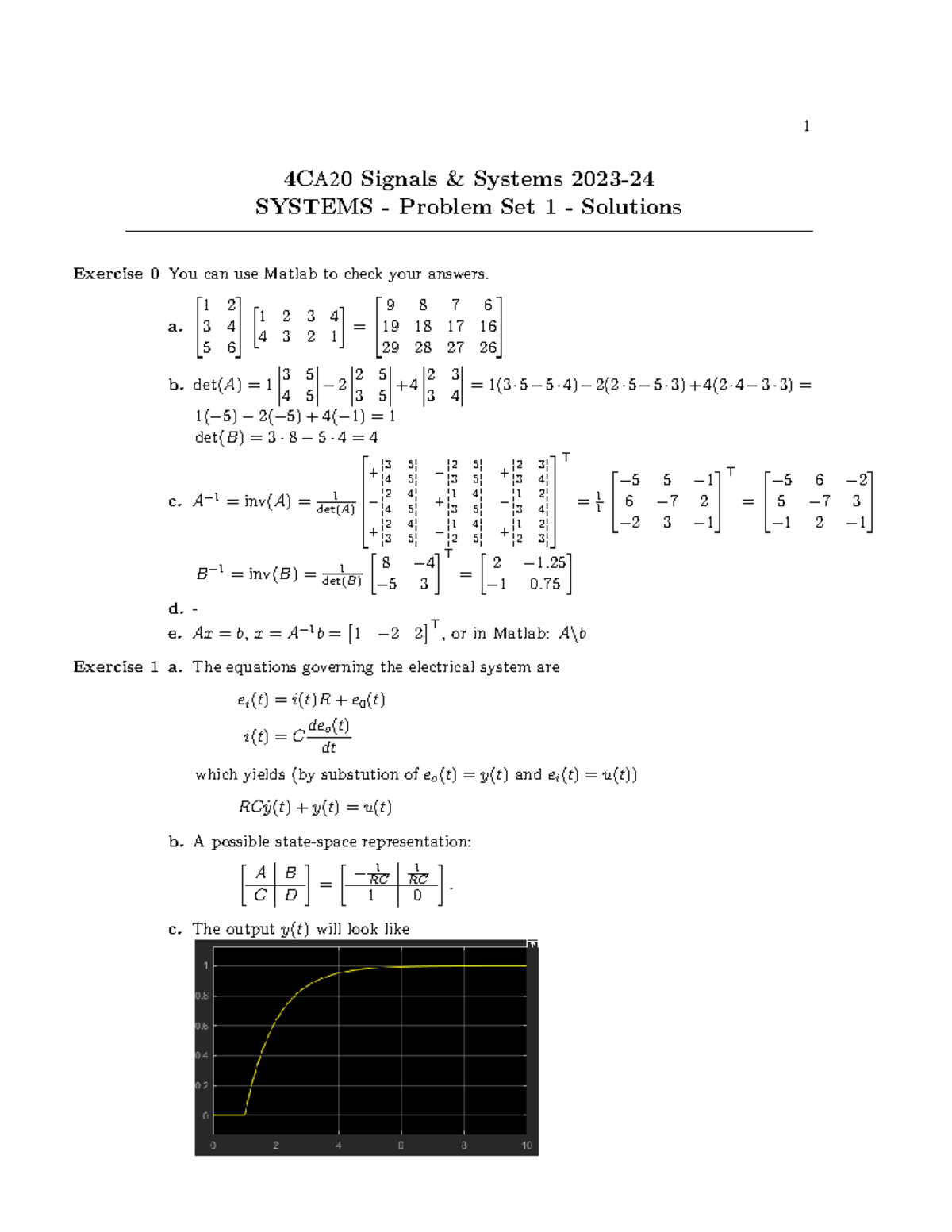 GSS1 4CA2 Signals & Systems 2023 - Problem Set 1 Solutions - Studeersnel