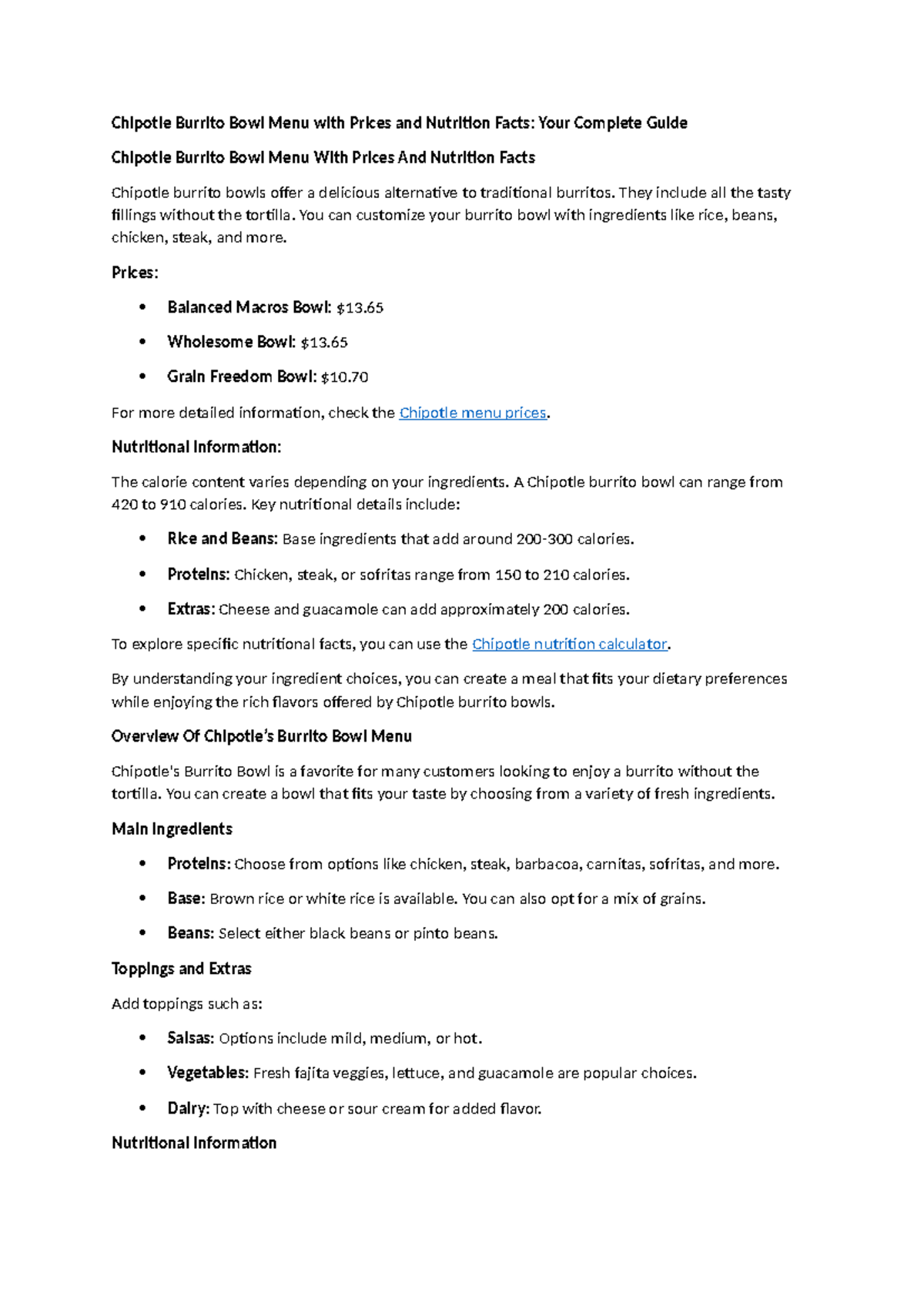 Chipotle Burrito Bowl Menu & Nutrition Guide - Chipotle Burrito Bowl ...