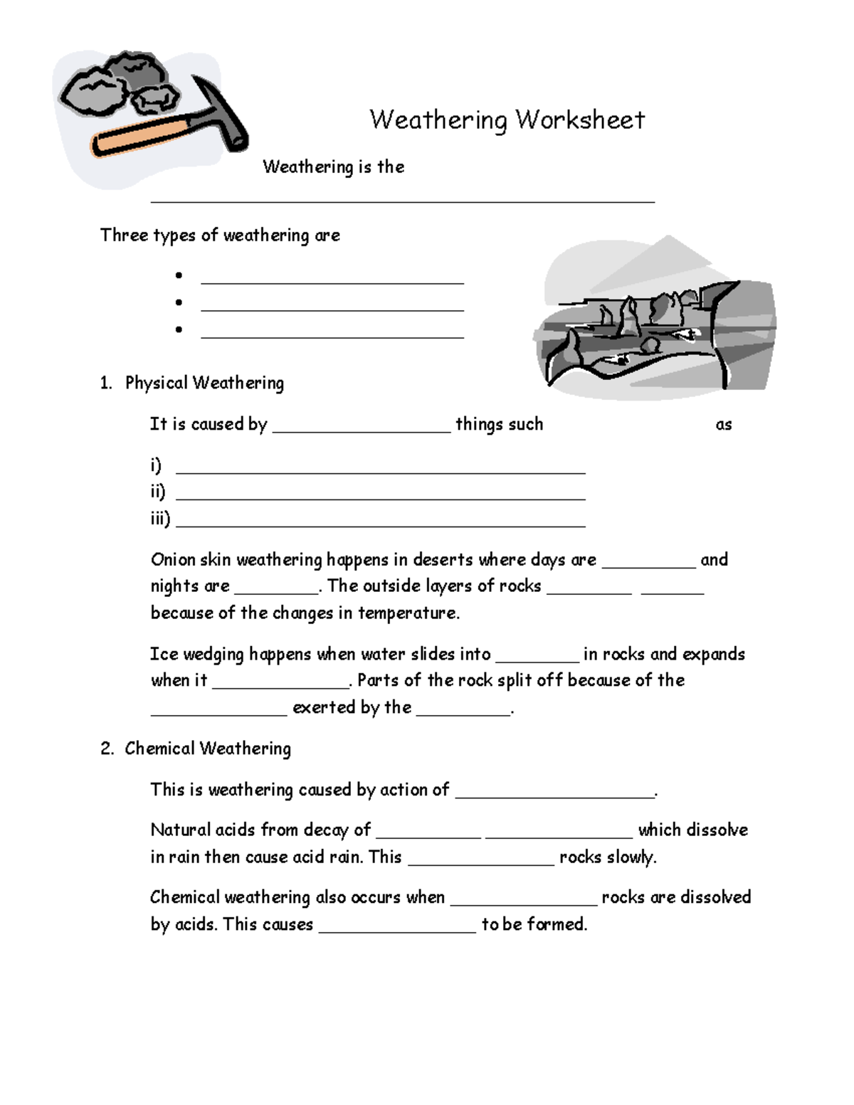 3. Weathering Worksheet: Types and Processes Explained - Studocu