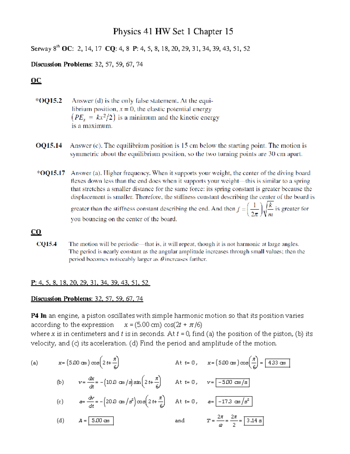 41hwch15 s13 - Physics 41 HW Set 1 Chapter 15 Serway 8 th OC: 2, 14, 17 ...