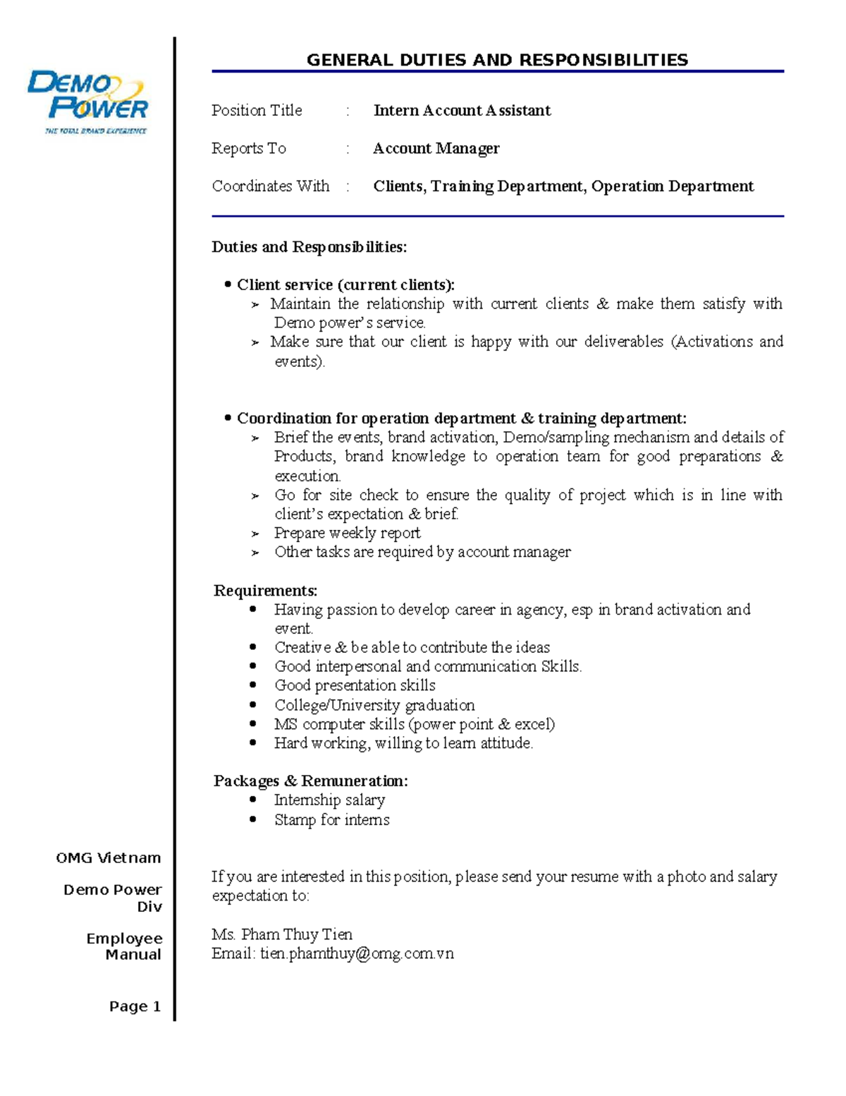 Internship Responsibilities for Account Assistant Position - Studocu