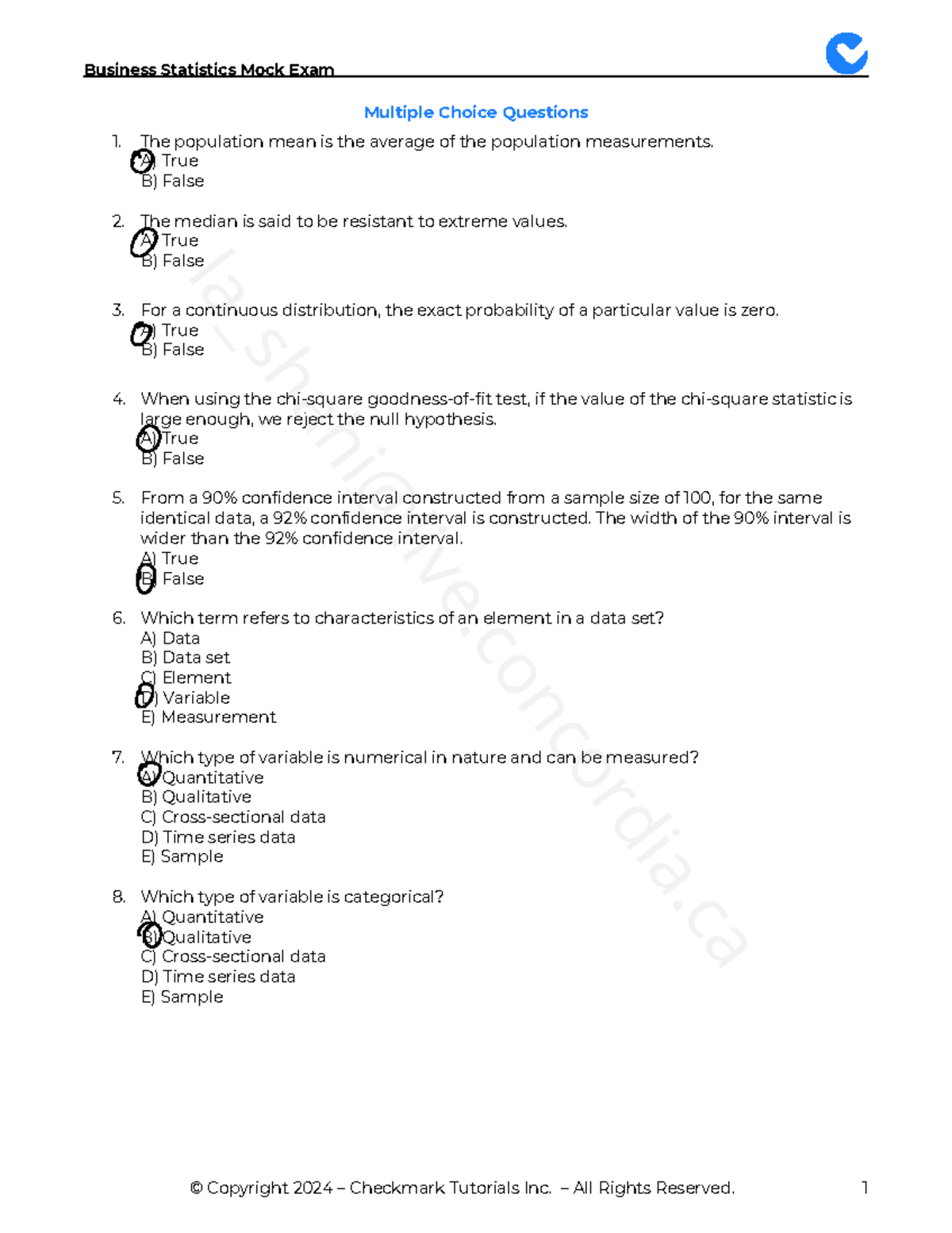 BStats 2448678 Final Mock Exam - Multiple Choice Questions - Studocu