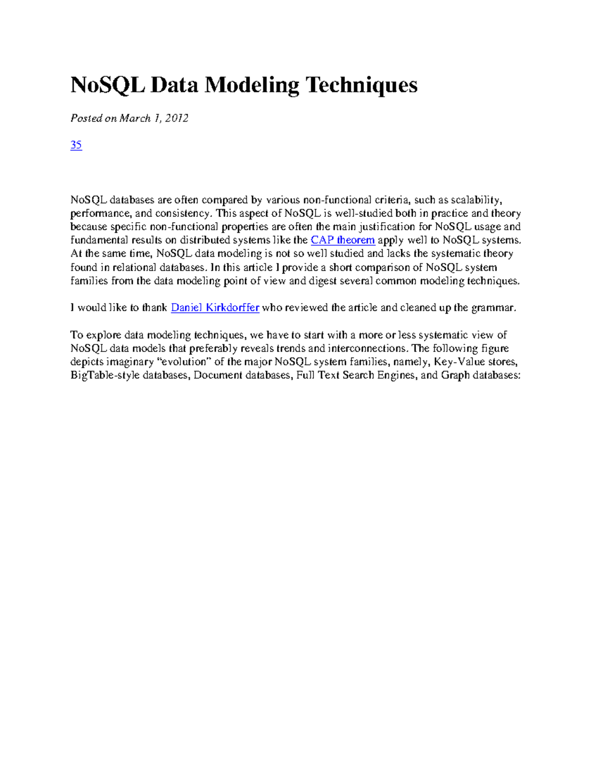 NoSQL Data Modeling Techniques: Insights and Applications - Studocu
