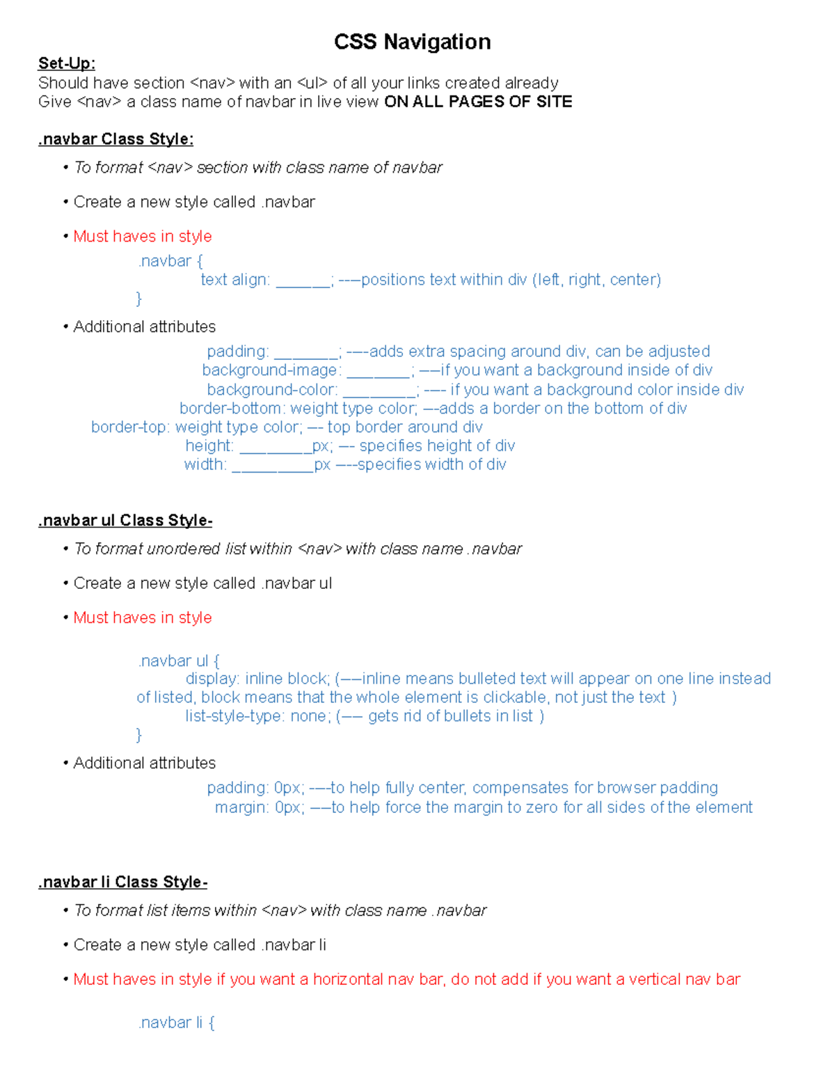 CSS Navbar Stylistic Guide for Web Development (CS101) - Studocu
