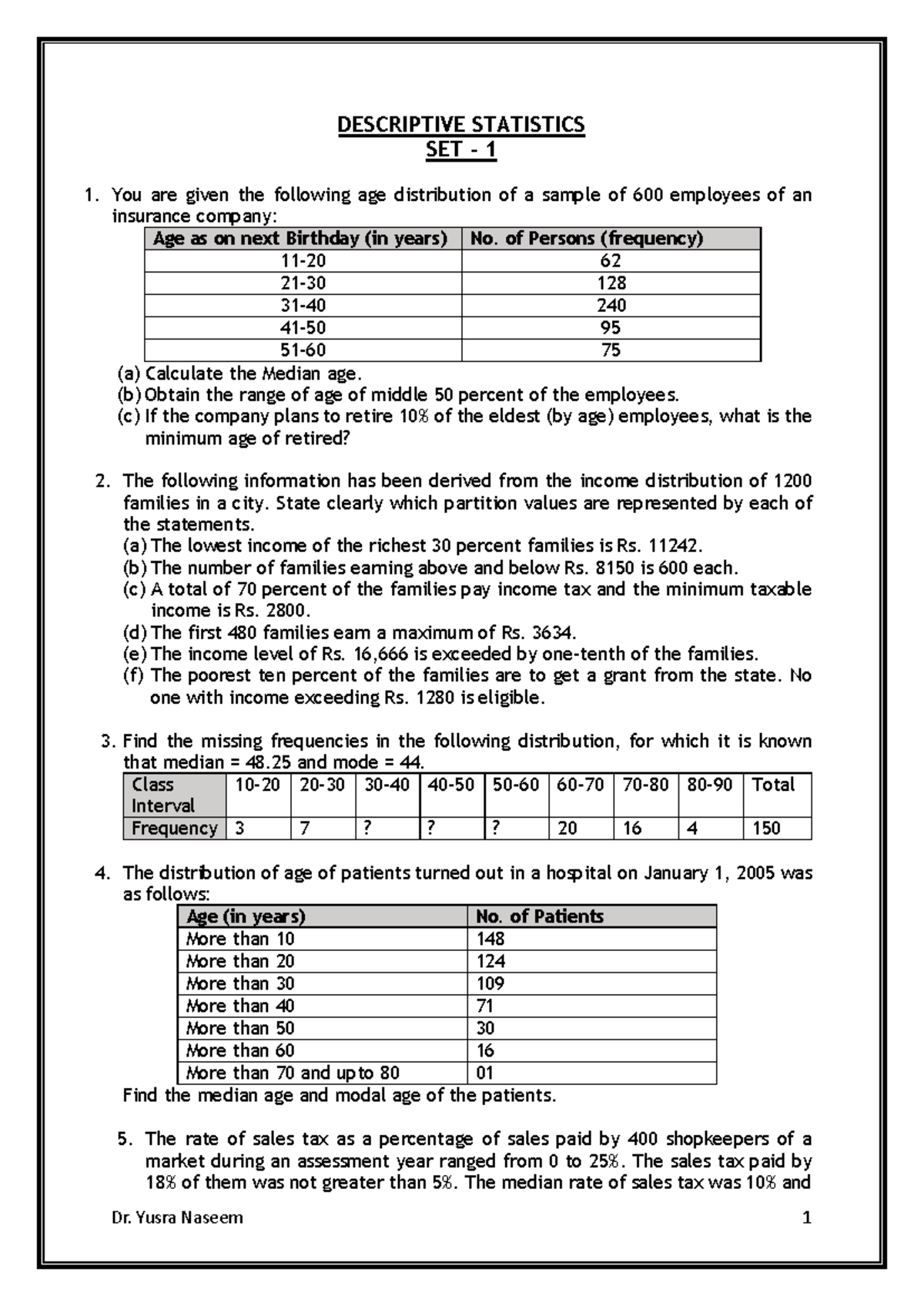Set 1: Descriptive Statistics Analysis and Calculations - Studocu