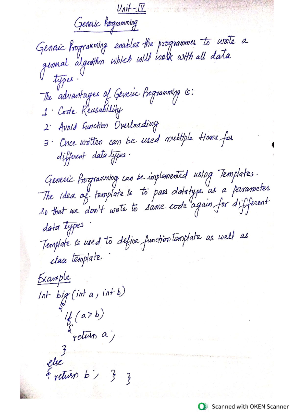 C++ Unit 4 Notes: Generic Programming, Templates, and Exception ...