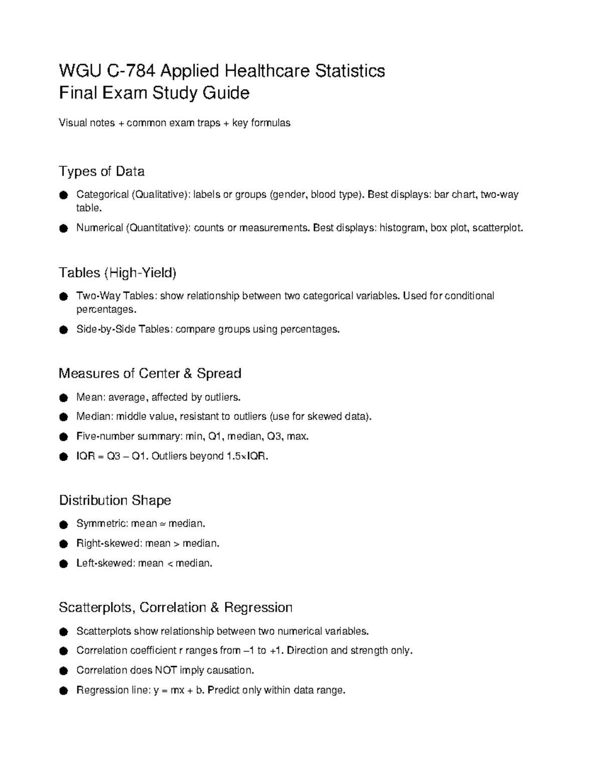 WGU C784 Applied Healthcare Statistics Final Exam Study Guide - Studocu