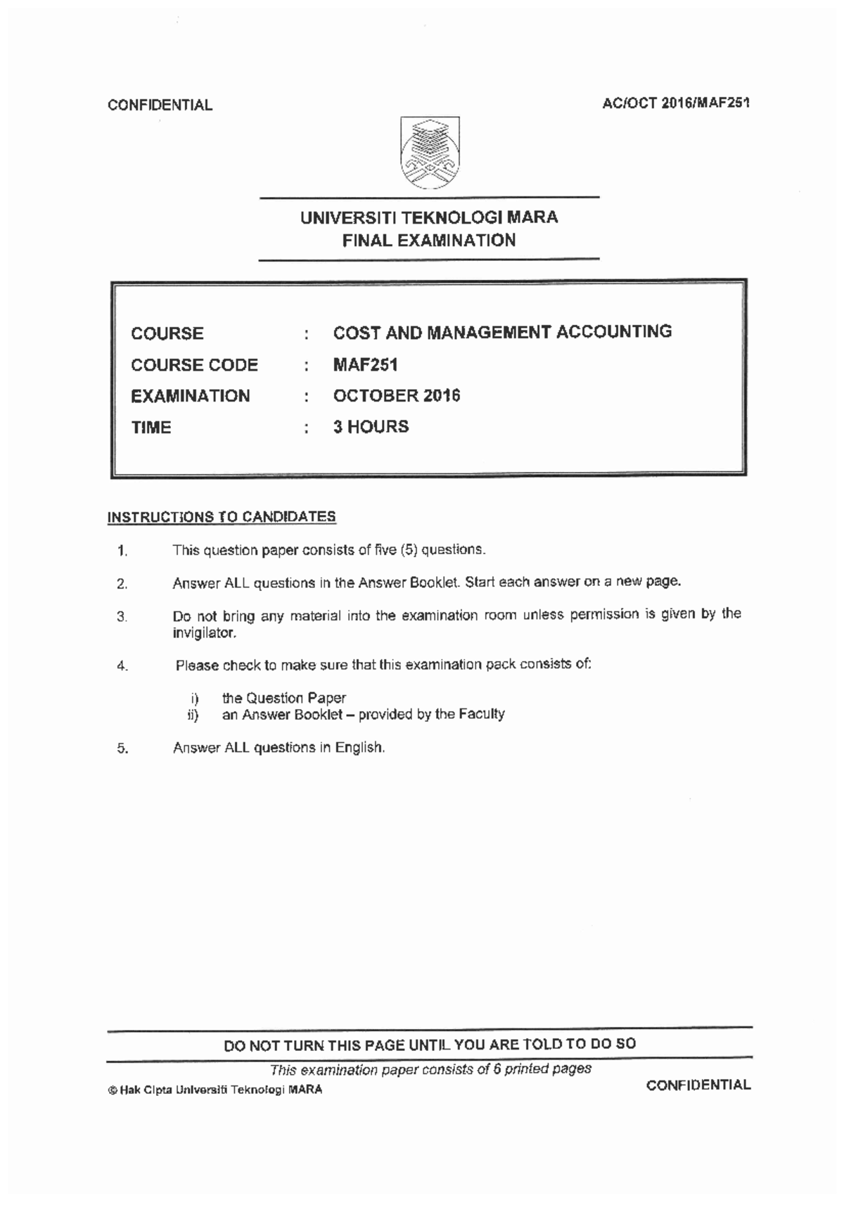 MAF251 OCT16 PYQ - Past Year Exercise Questions and Answers - Document Preview