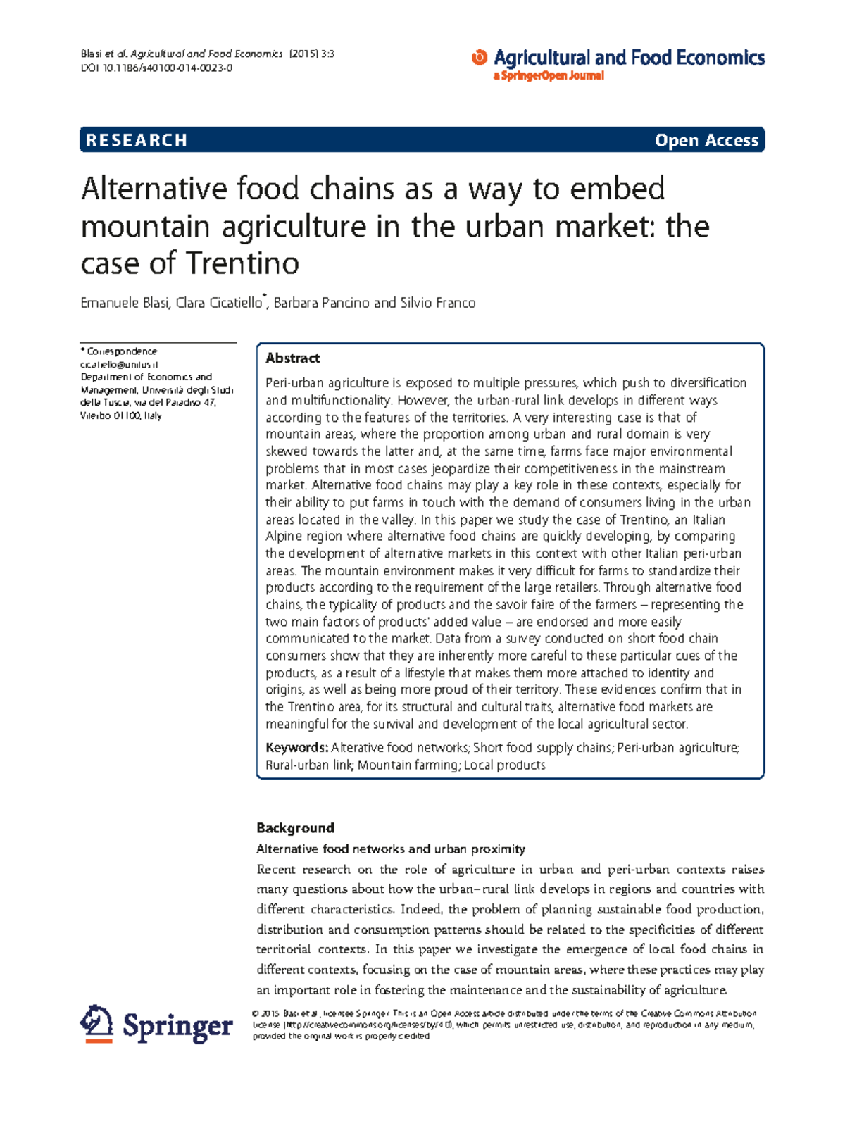 Alternative food chains as a way to embed mountain agriculture in the ...