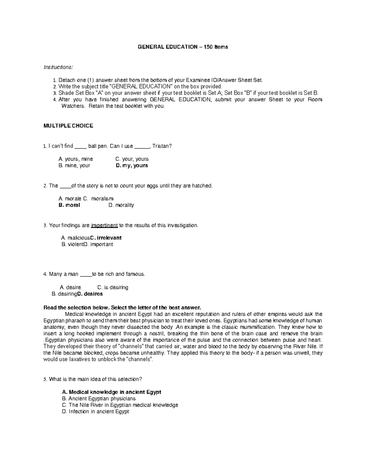 General Education – 150 Item Review Guide for Students - Studocu