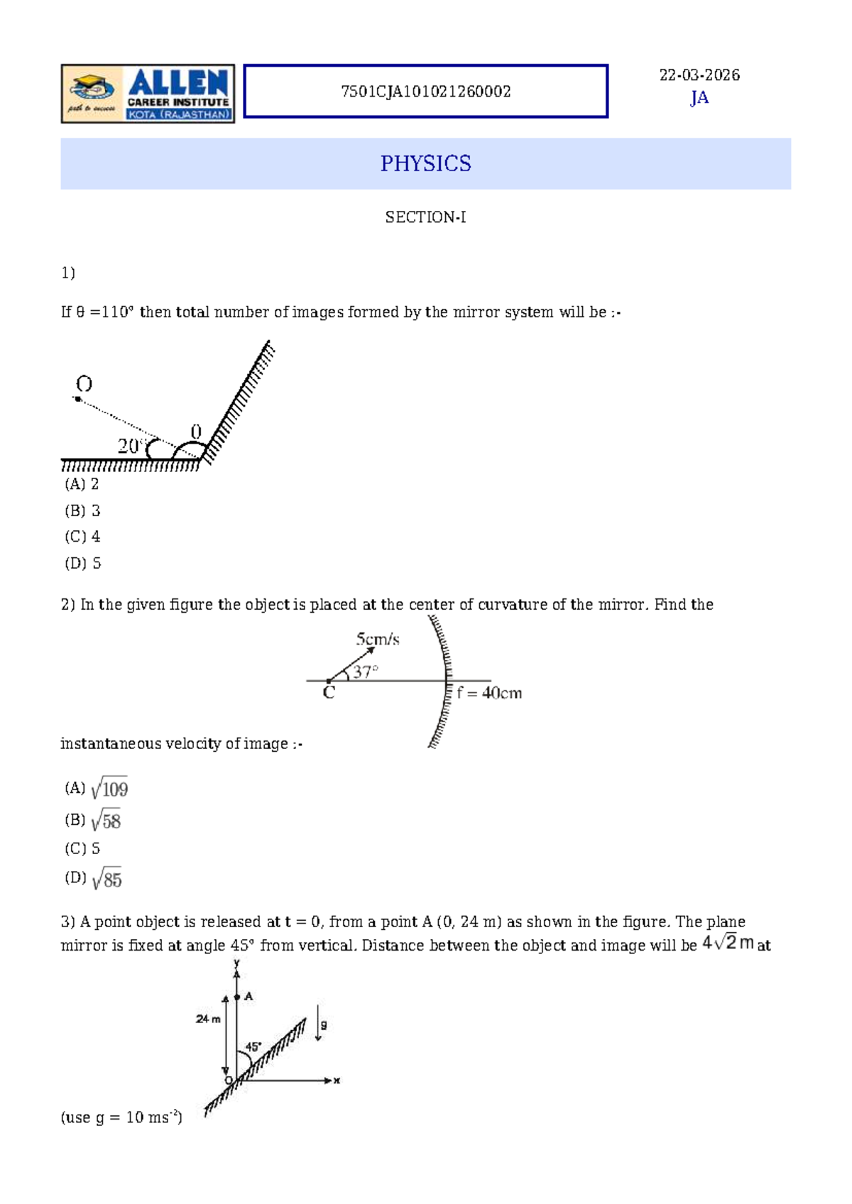 Physics 1: Image Formation and Reflection Concepts - Solutions - Studocu