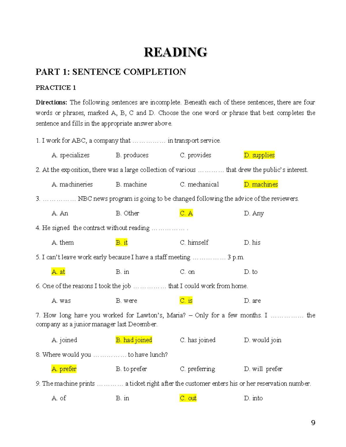 07.C. Sentence Completion Practice Exercises - Studocu
