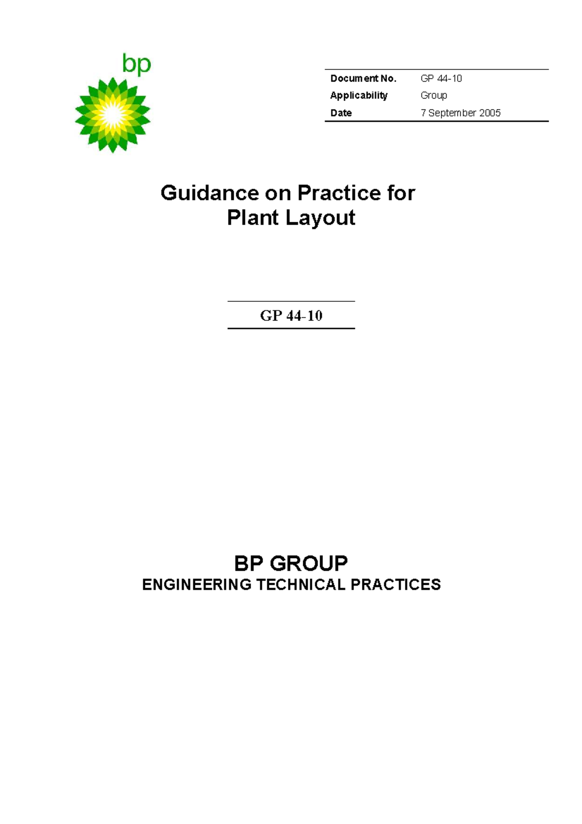 GP 44 10 Guidance on Practice for Plant Layout (Sept 2005) - Studocu