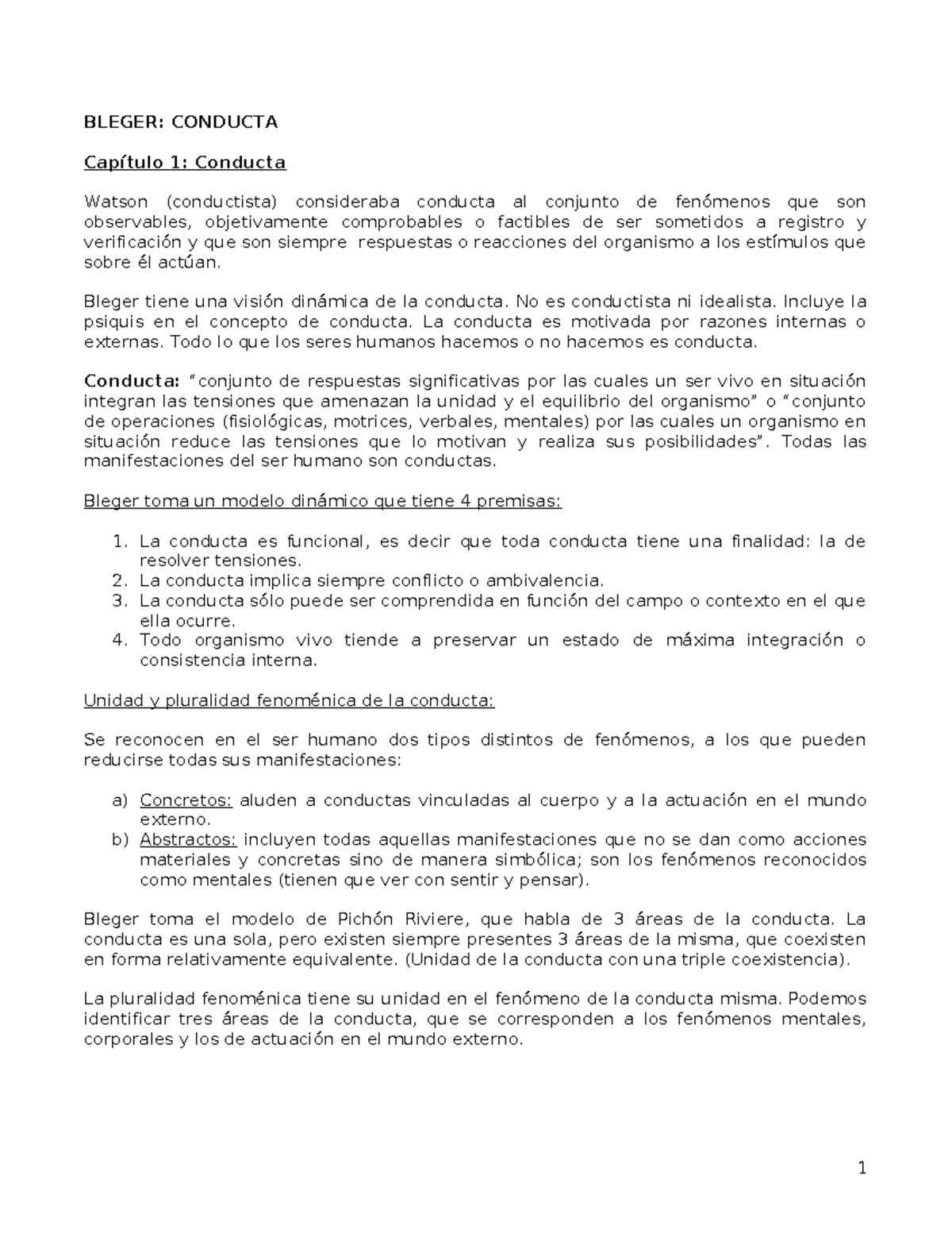 Resumen de Conducta según Bleger - Psicología del Trabajo - Studocu