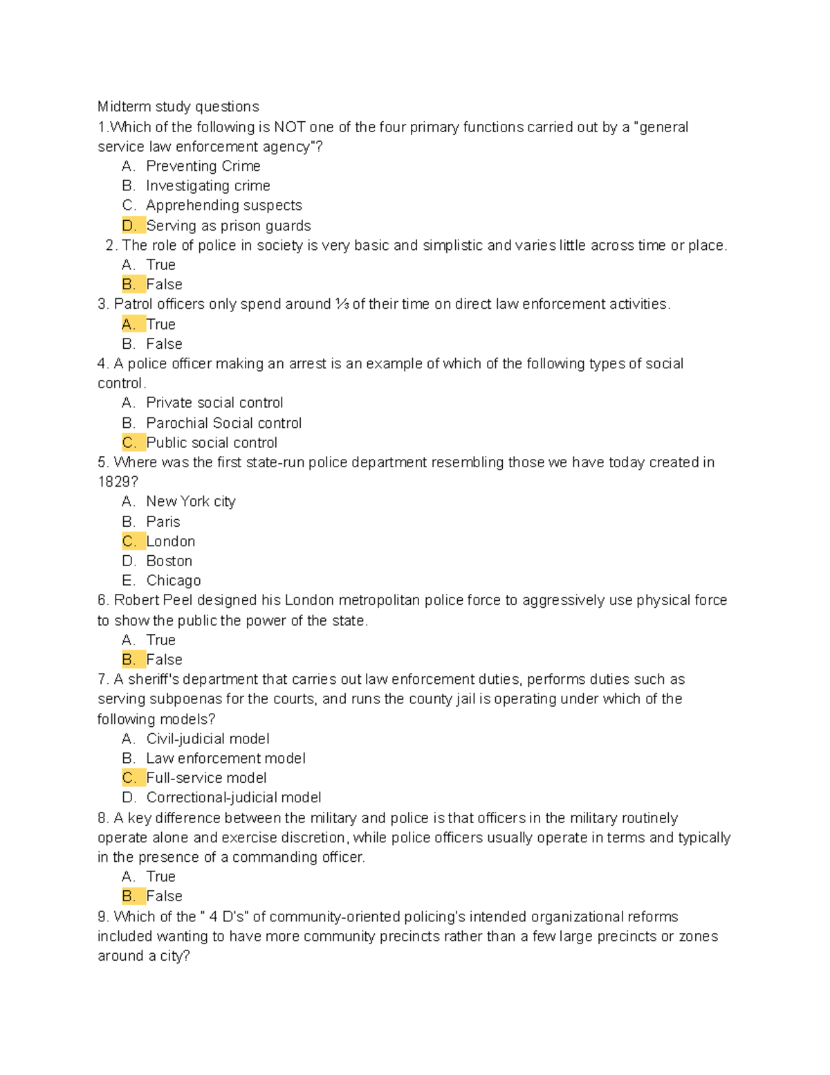 Midterm Study Questions: Community Policing & Civic Service Systems ...