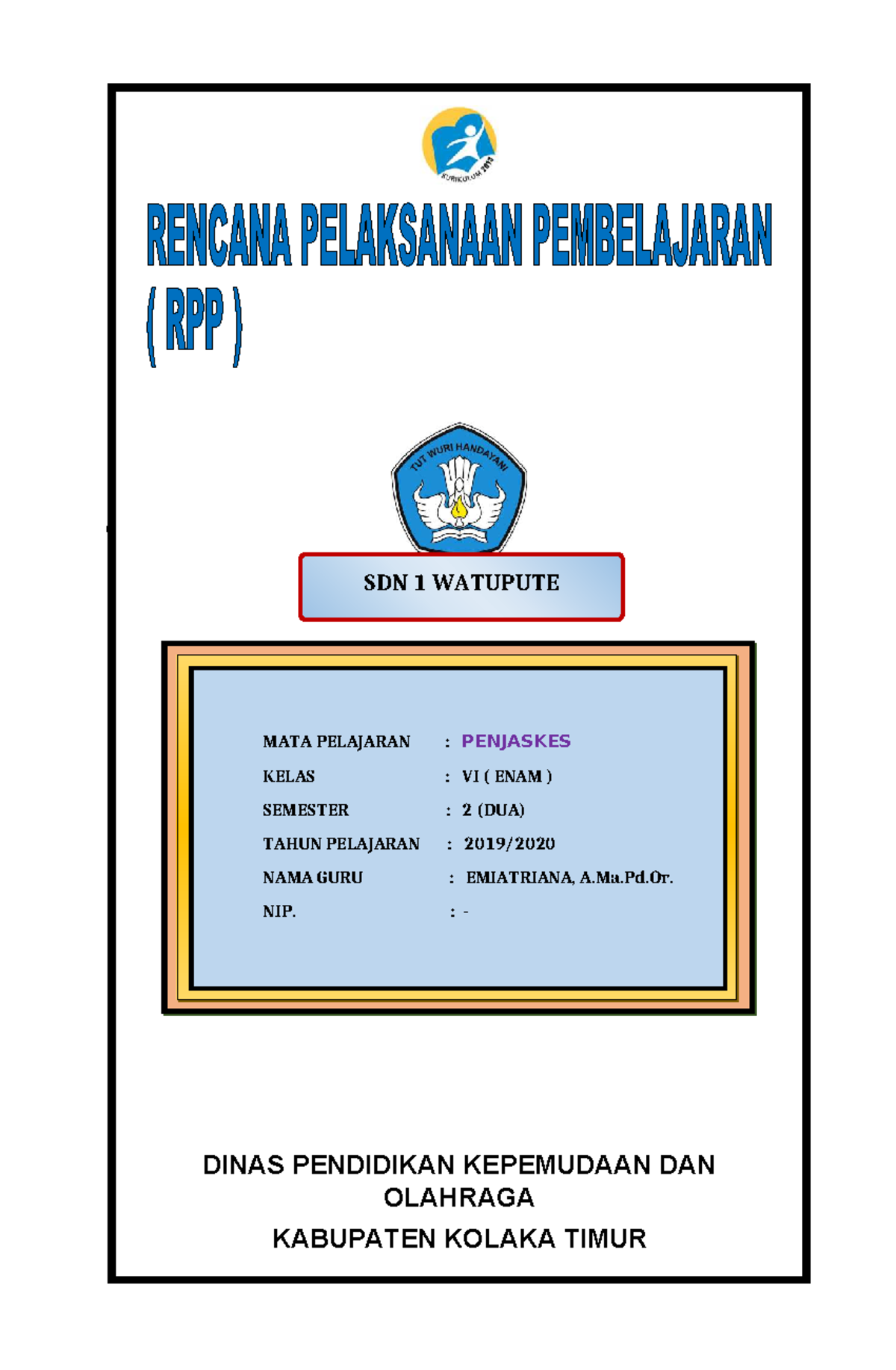1. Sampul RPP PJOK - asesmen - Sdn 6 Batumekar - (( DINAS PENDIDIKAN ...