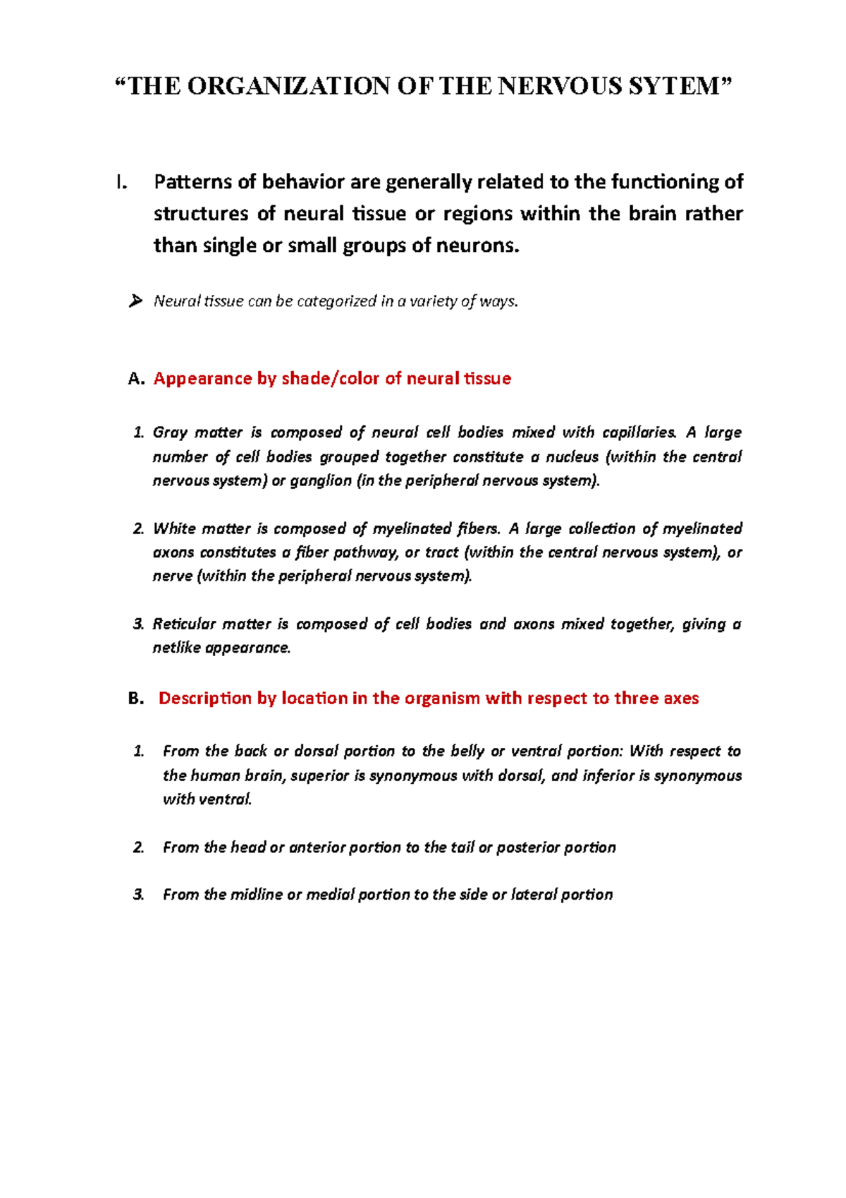 THE Organization OF THE Nervous Sytem - Anatomy and Physiology - WMSU ...