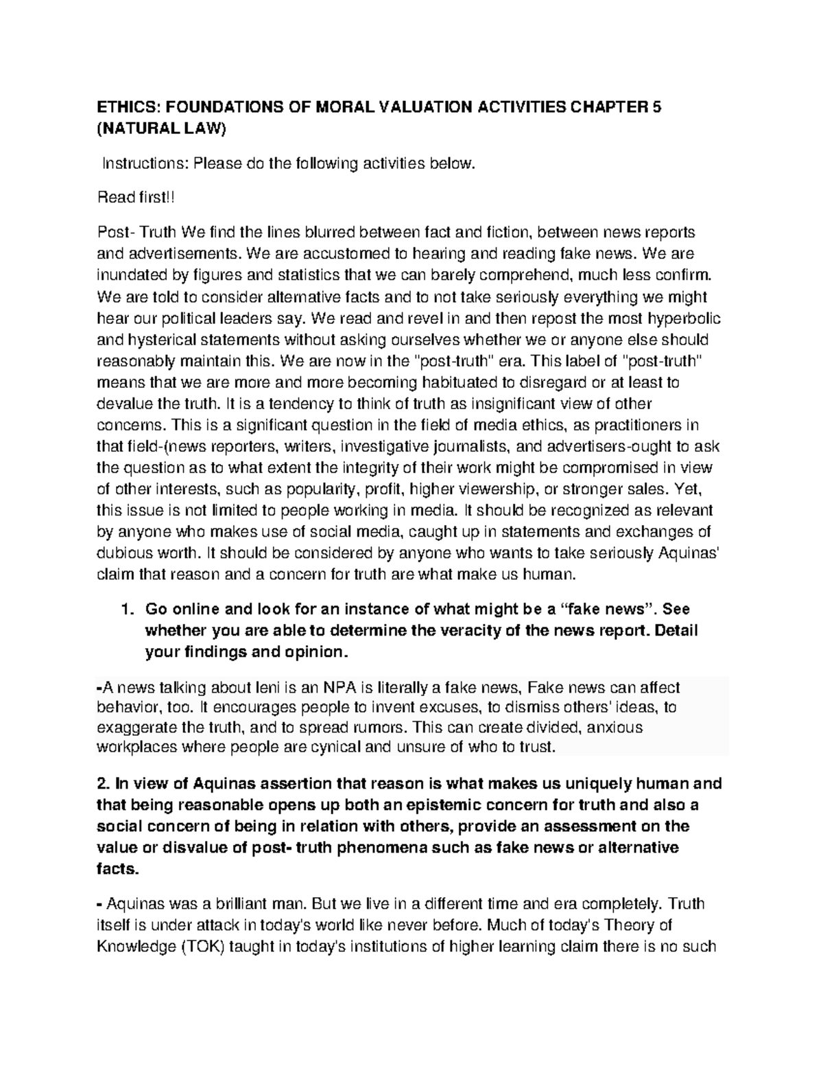 Activity 5 Calub Olval 02 - ETHICS: FOUNDATIONS OF MORAL VALUATION ...