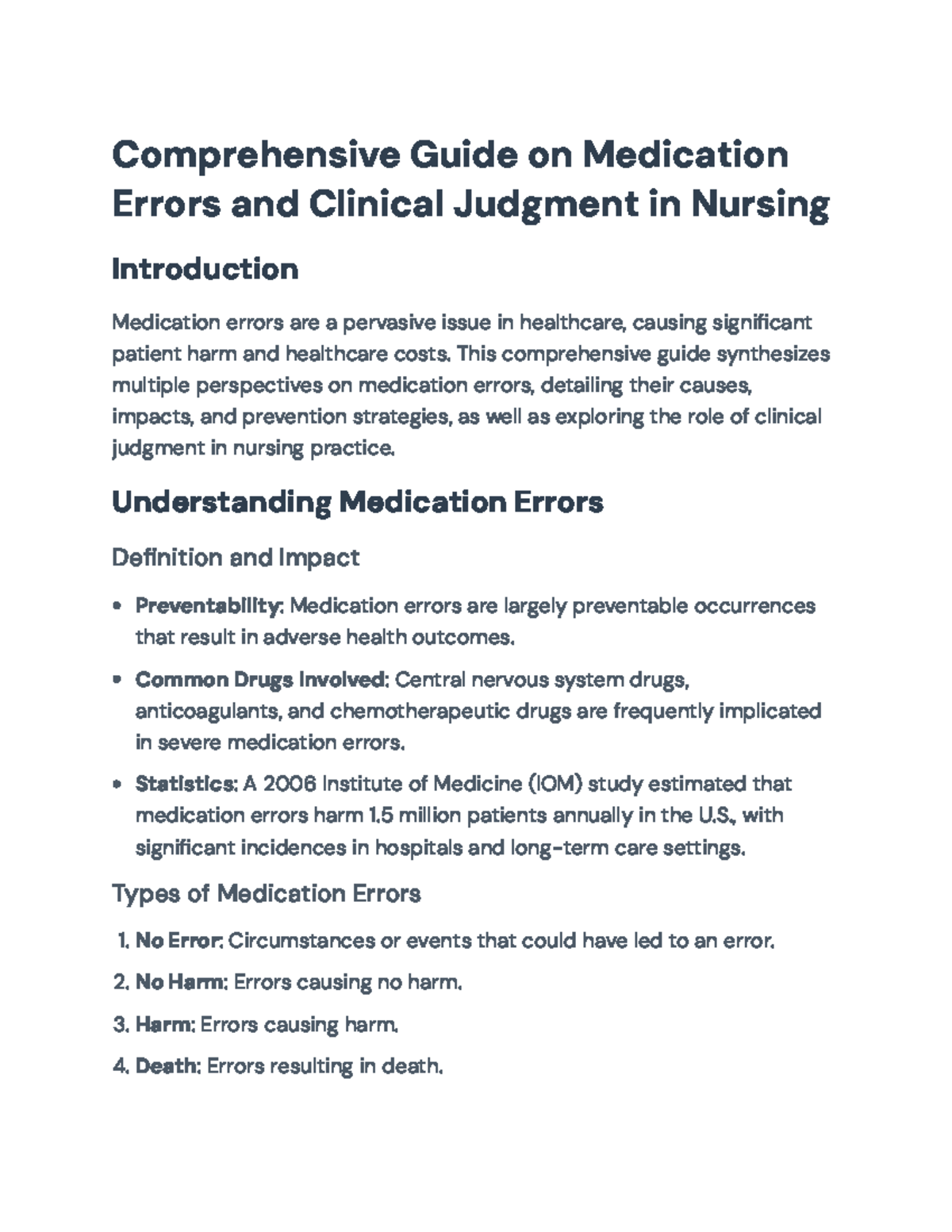 Comprehensive Guide on Medication Errors and Clinical Judgment in ...