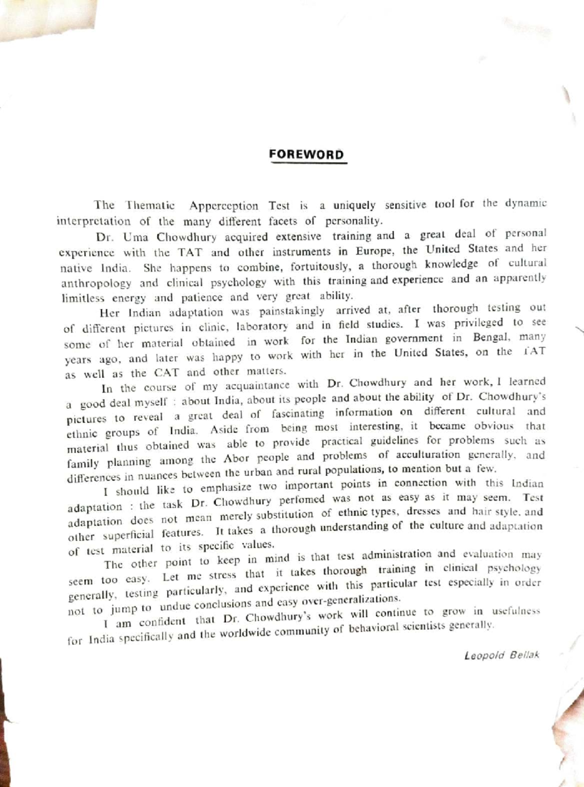 TAT Manual Paper - Practical Application and Cultural Adaptation - Studocu