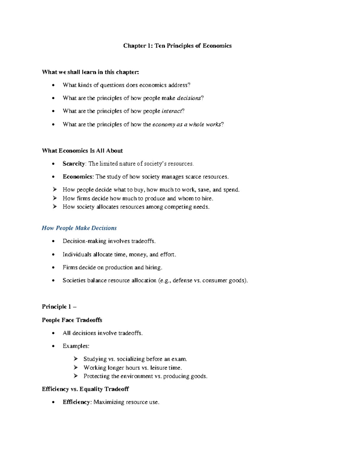 Lecture 1: Key Principles of Economics and Decision-Making - Studocu