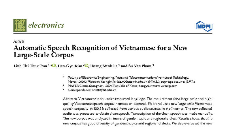 Automatic Speech Recognition of Vietnamese: A New Corpus (LSVSC) - Studocu