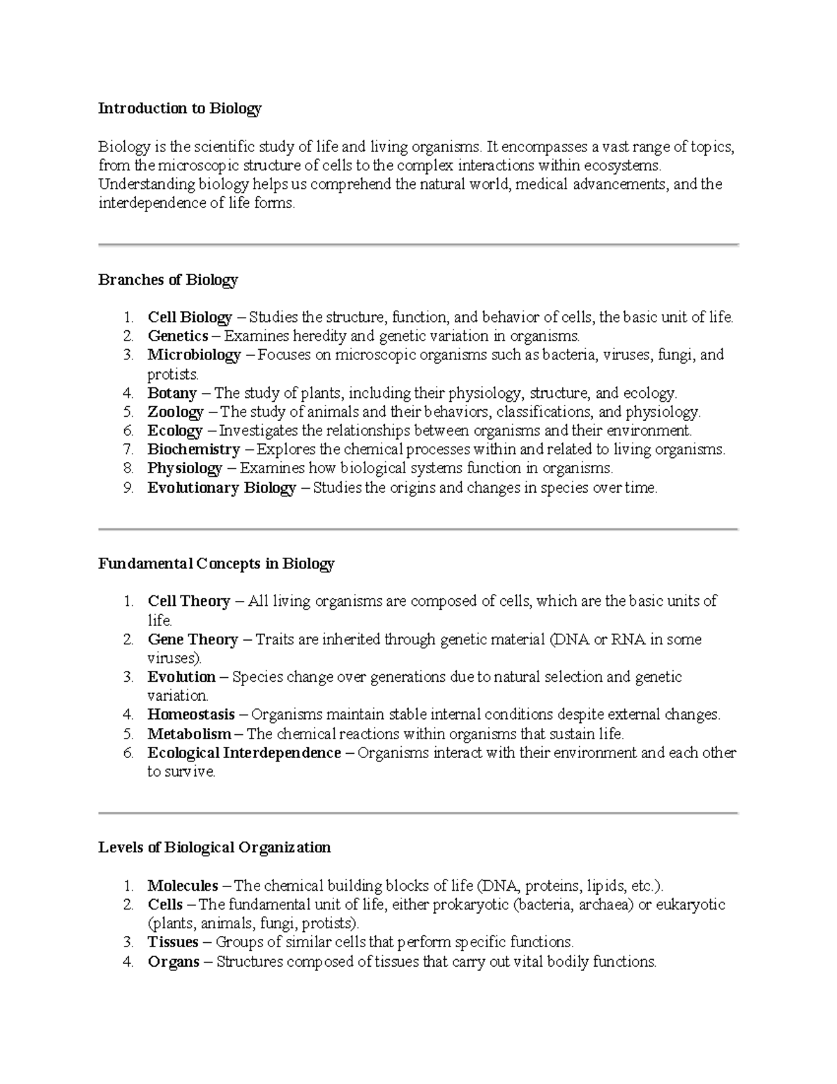 Introduction to Biology - Introduction to Biology Biology is the ...