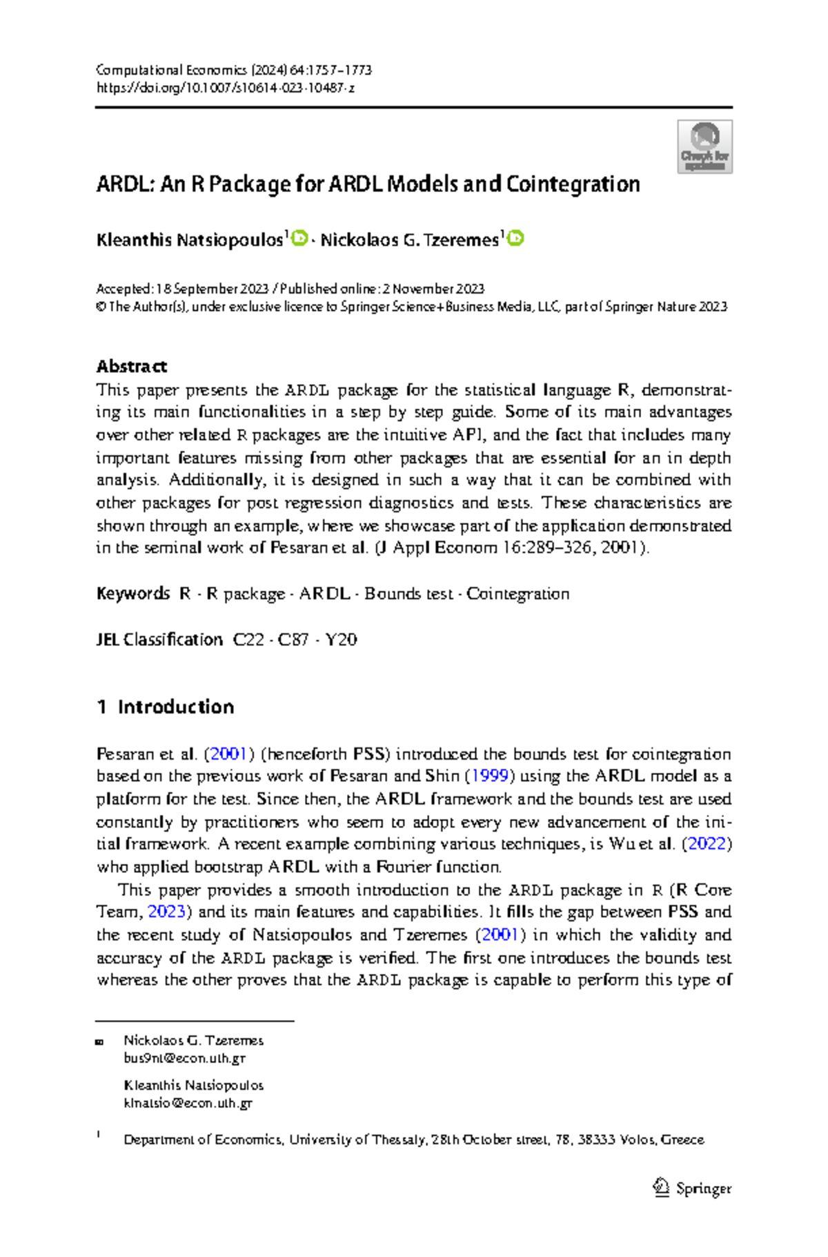 ARDL (2024) Guide: R Package for ARDL Models & Cointegration Analysis - Document Preview