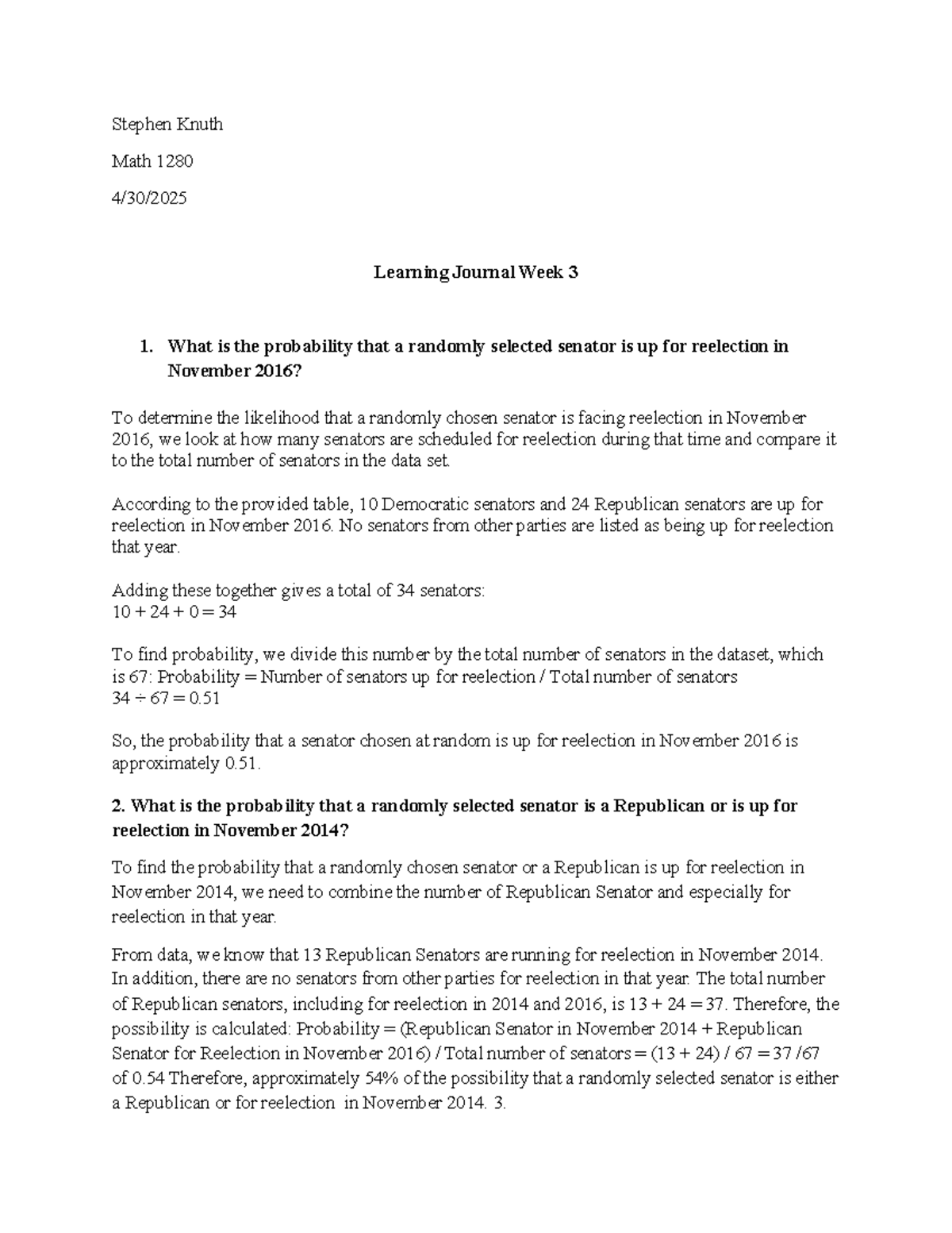 Math 1280 Week 3 Learning Journal: Senator Reelection Probabilities ...