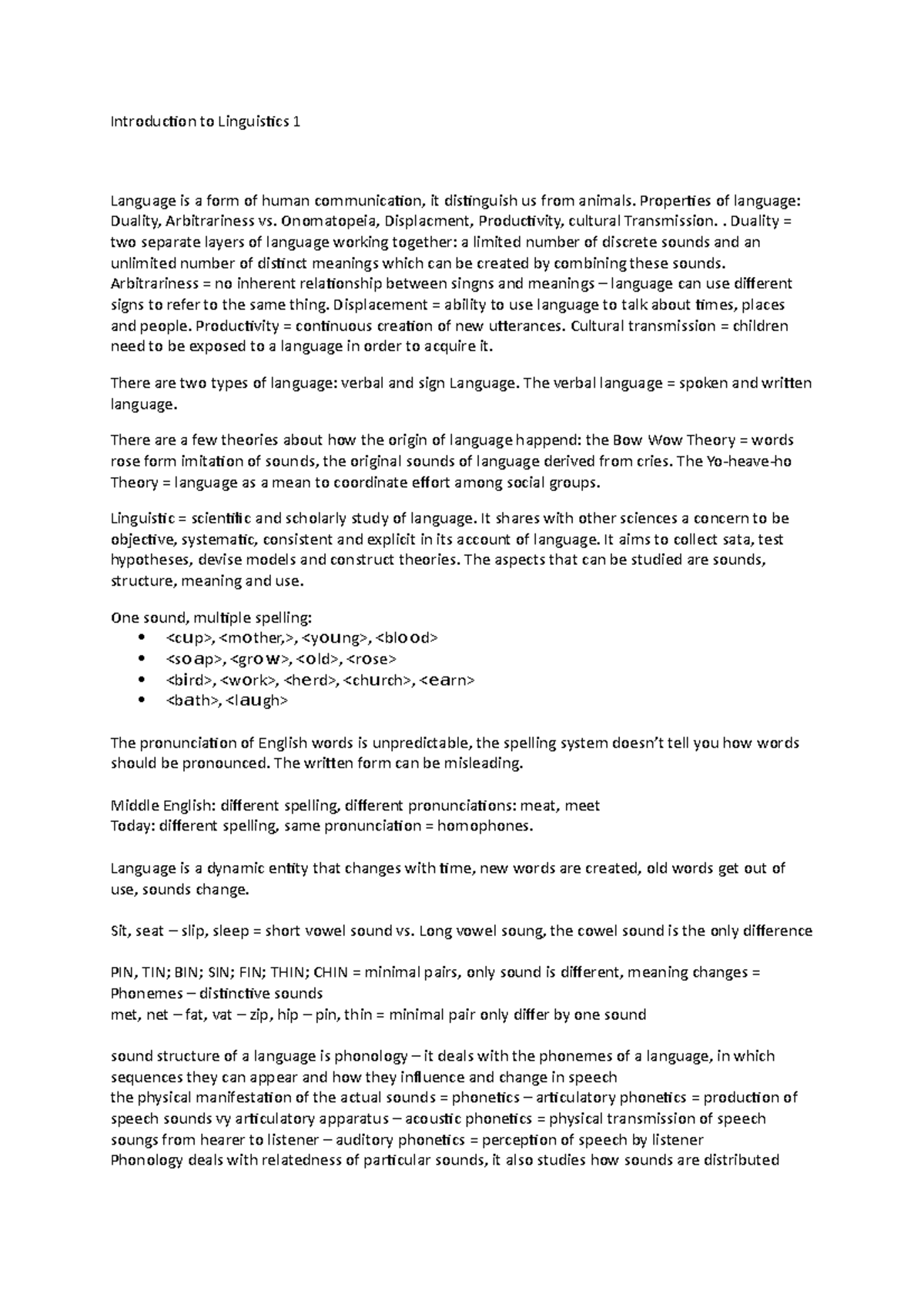 Introduction to Linguistics 1: Key Concepts and Summary - Studocu