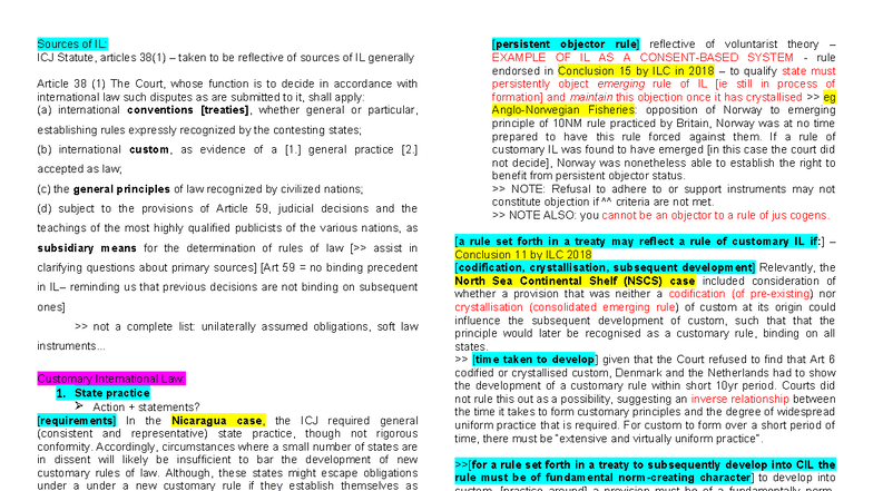 PIL 101: Final Exam Notes on Sources of International Law - Studocu