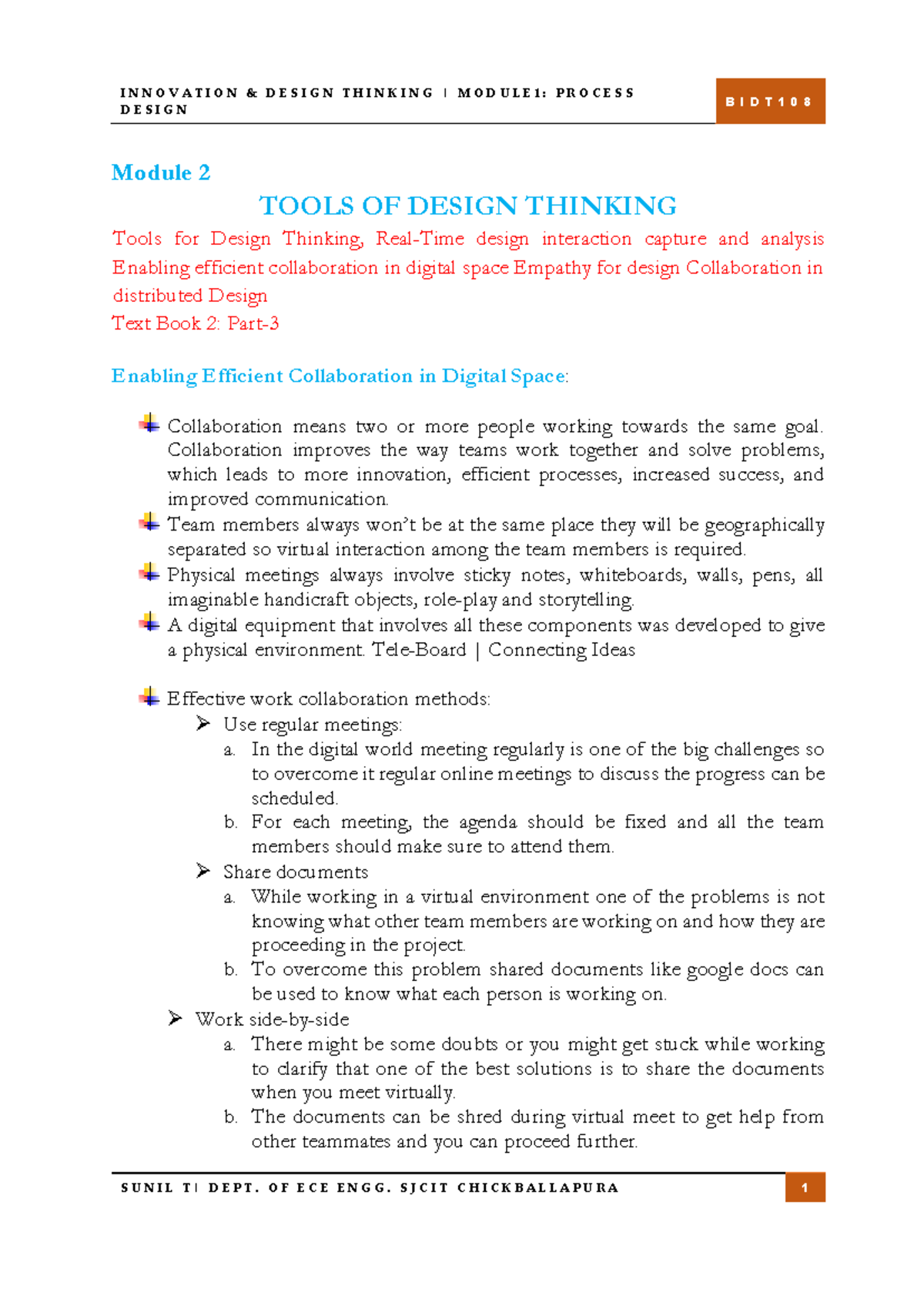 BIDT108 Innovation Design Thinking Module 2: Tools for Effective ...