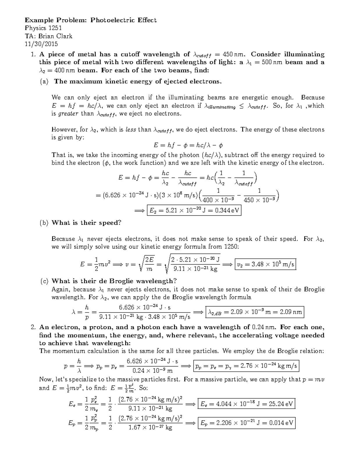 Physics 1251: Photoelectric Effect Problem Set and Notes - Studocu