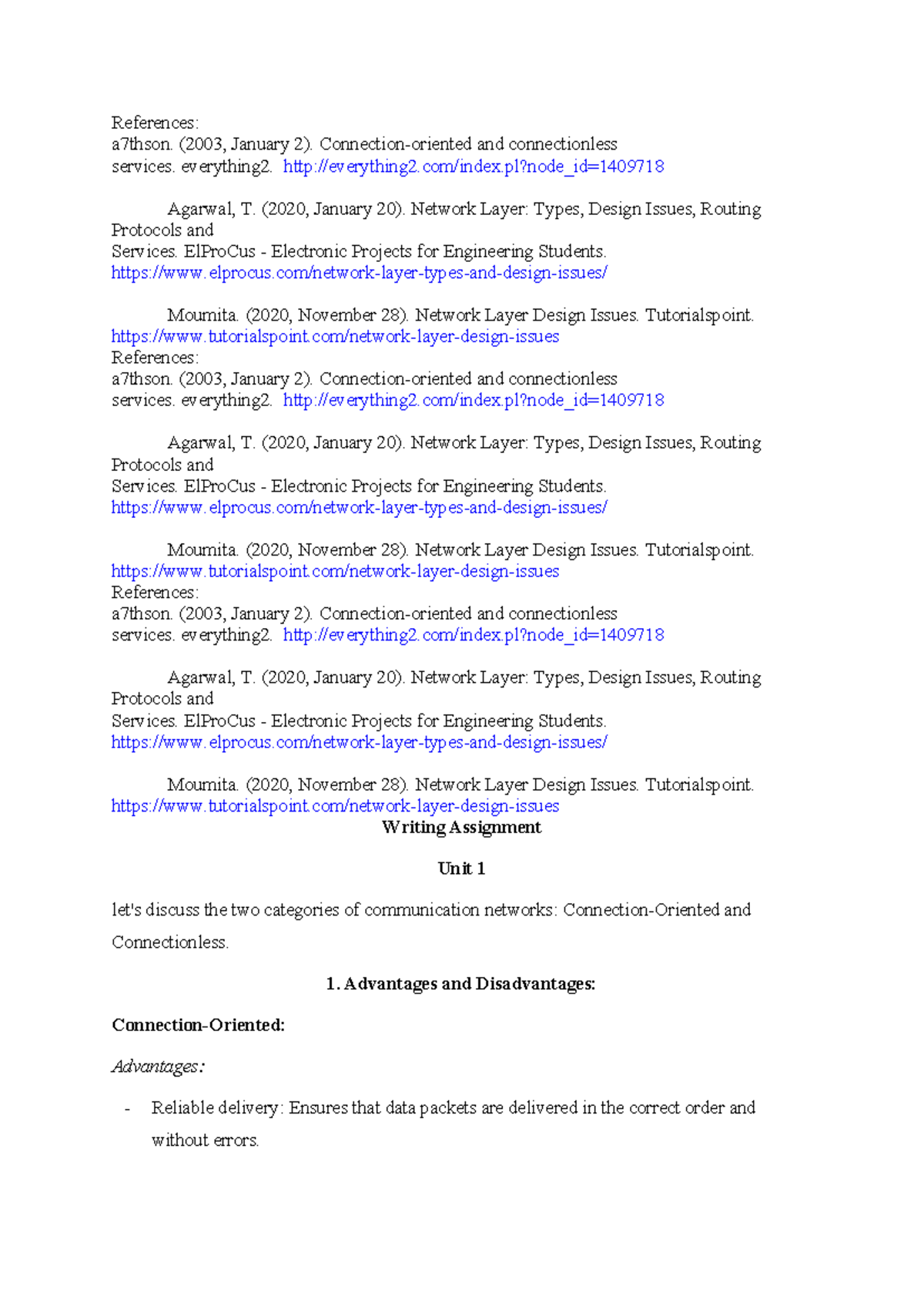 Unit 1 Writing Assignment: Connection-Oriented vs. Connectionless ...