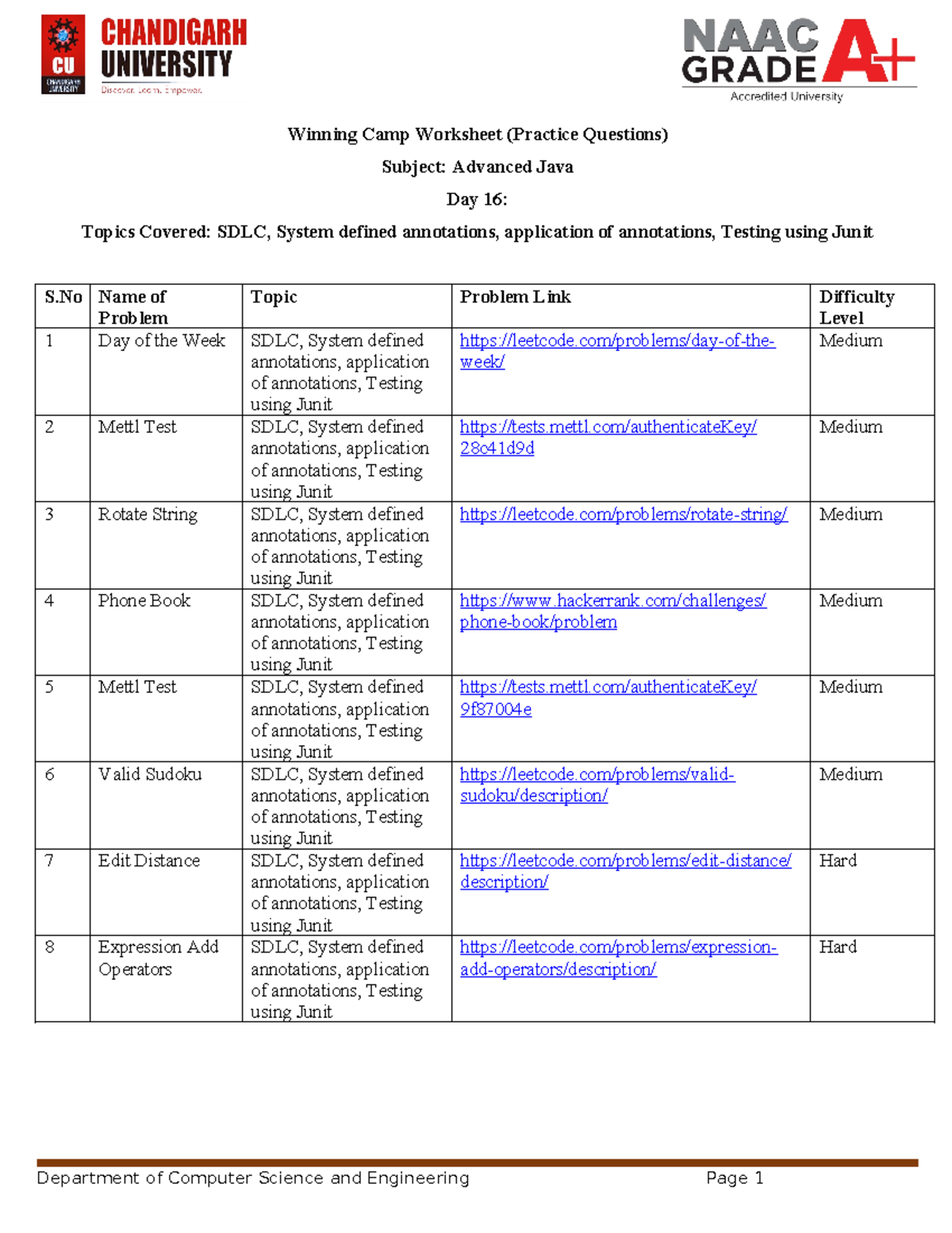 Day 16 - practice worksheets - Winning Camp Worksheet (Practice ...