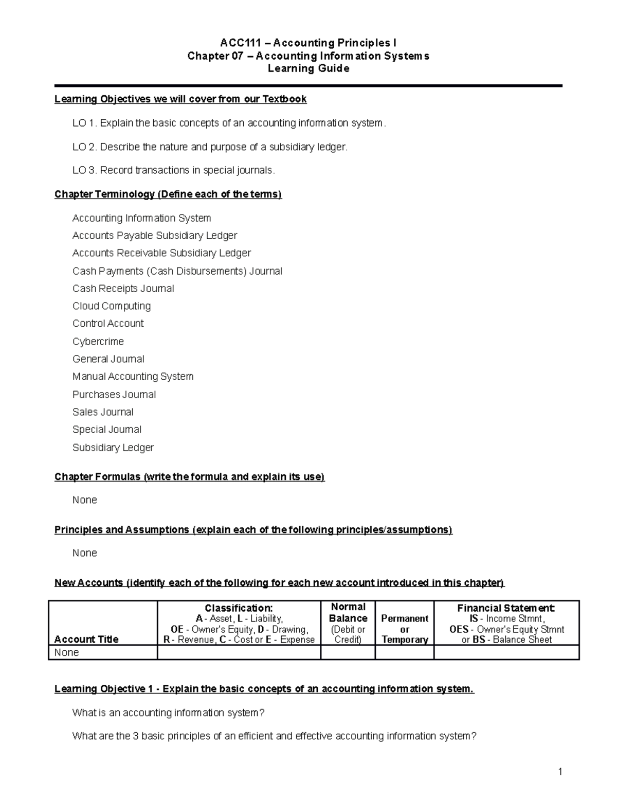 ACC111 Chapter 07 Learning Guide: Accounting Information Systems - Studocu