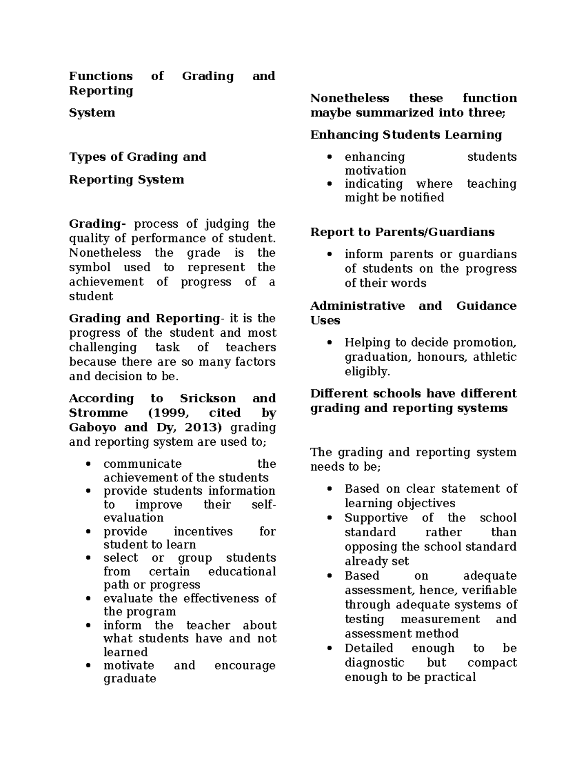 AL2 - Lecture Notes on Grading and Reporting Systems in Education - Studocu