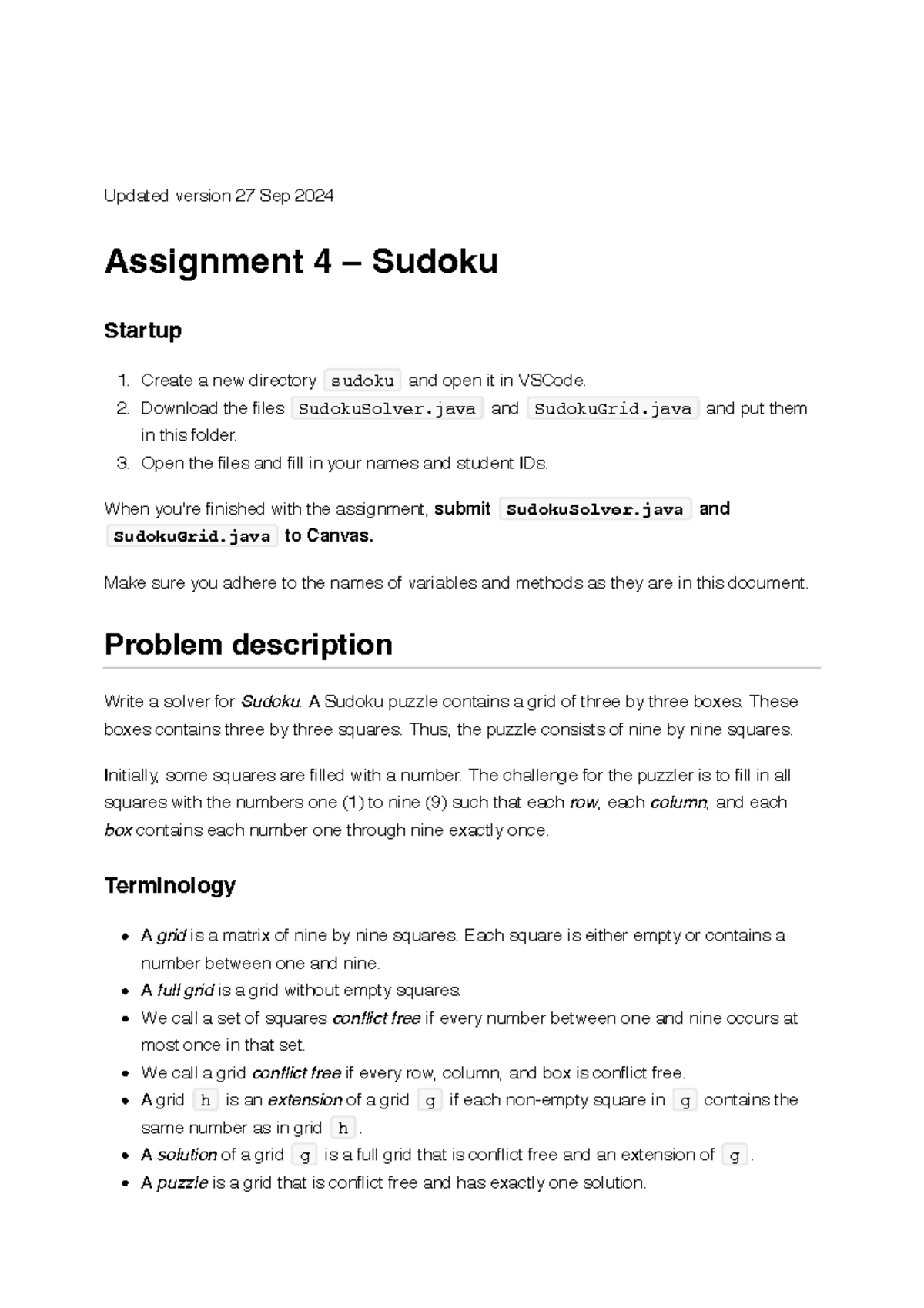 Assignment 4: Sudoku Solver Implementation (CS101) - Studeersnel