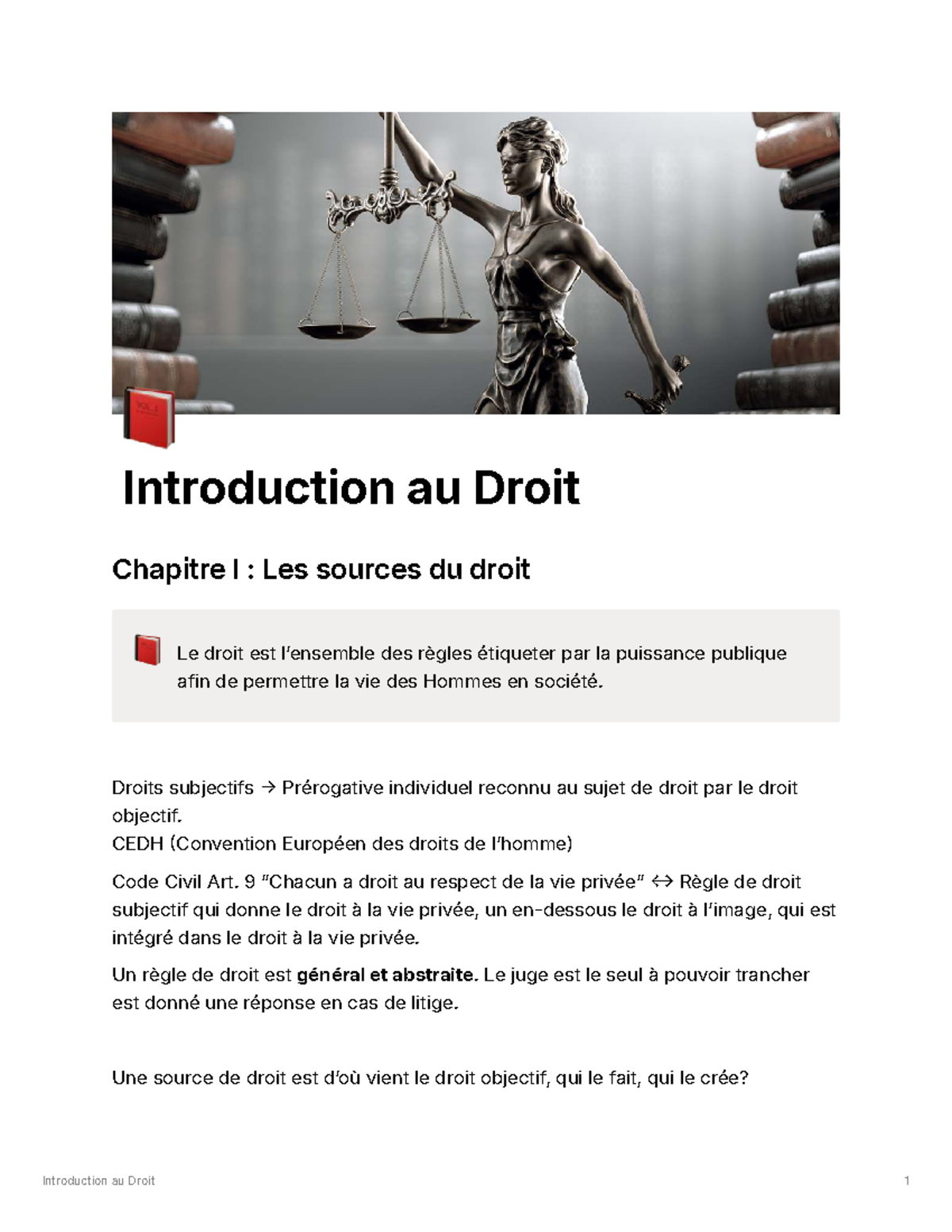 Droit 101 : Chapitre I - Les Sources du Droit et Juridictions - Studocu