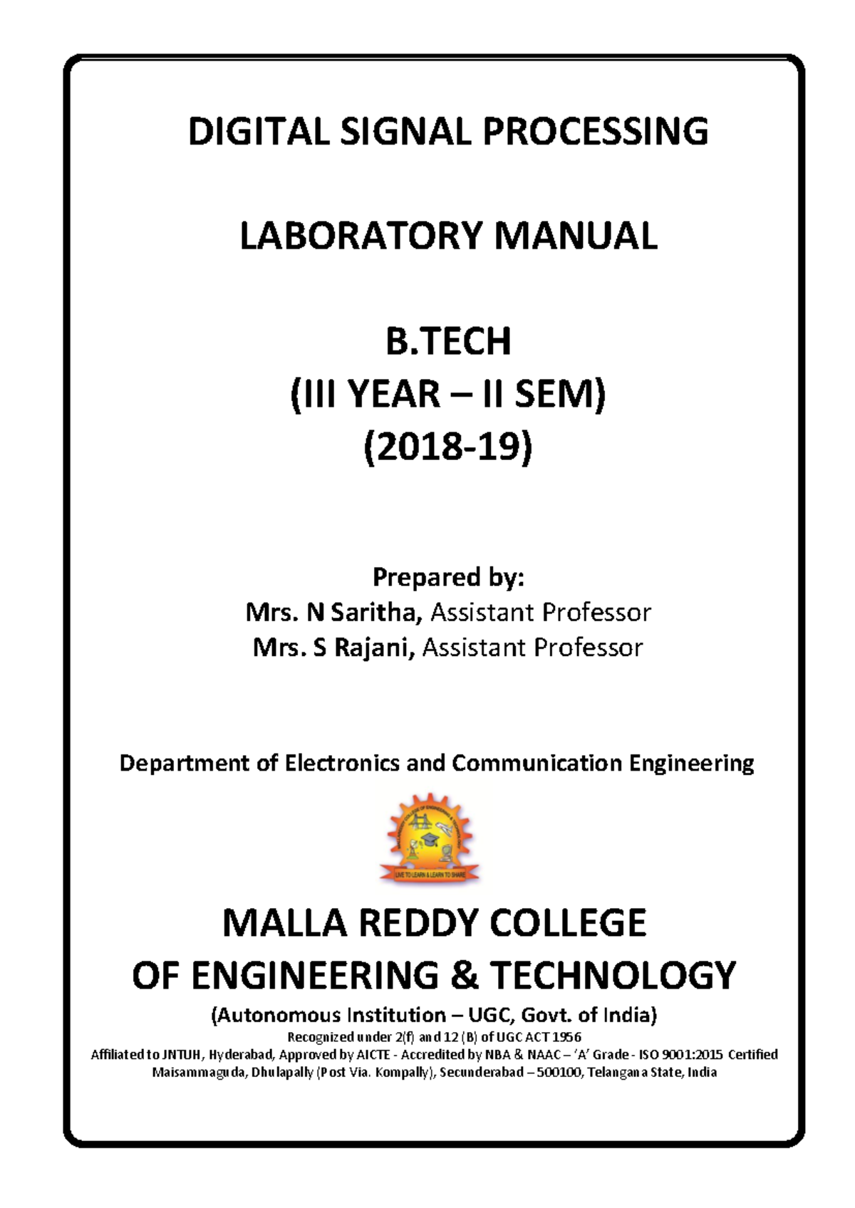 DSP Lab Manual - Experiment Procedures and MATLAB Applications - Studocu