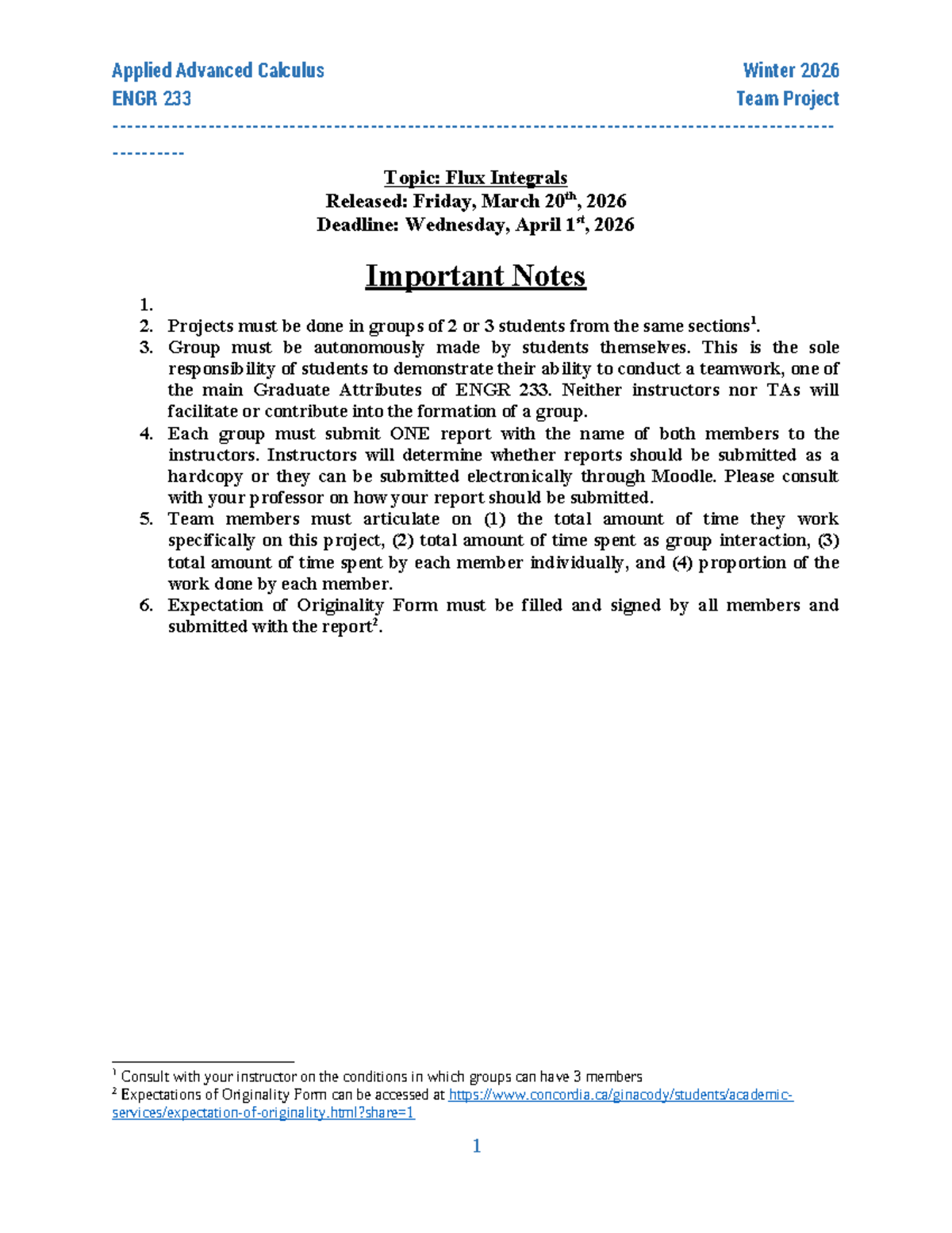 ENGR 233 Winter 2026 Team Project: Flux Integrals Overview - Studocu