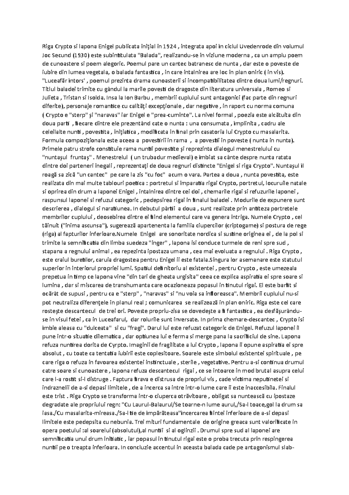 Riga Crypto si lapona Enigel: Analiza unei Balade Fantastice - Studocu