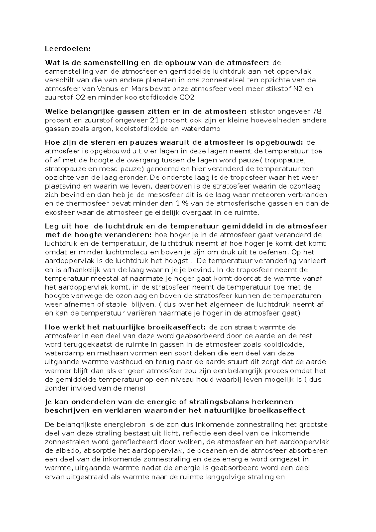 Hoofdstuk 3 (AK) - Samenstelling en Dynamiek van de Atmosfeer - Studeersnel