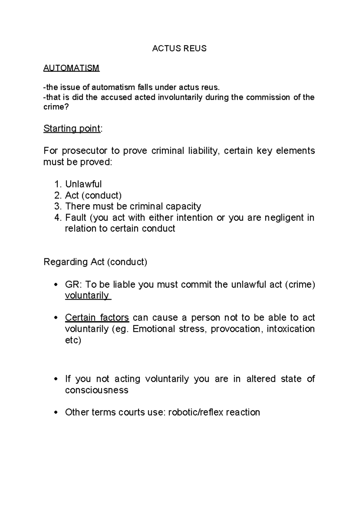 Automatism and Actus Reus: Key Issues in Criminal Liability (ACTUS 2024 ...
