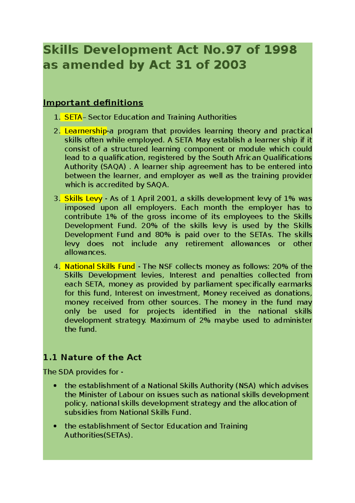 SDA No 97 Of 1998 Key Definitions Compliance Guidelines Studocu