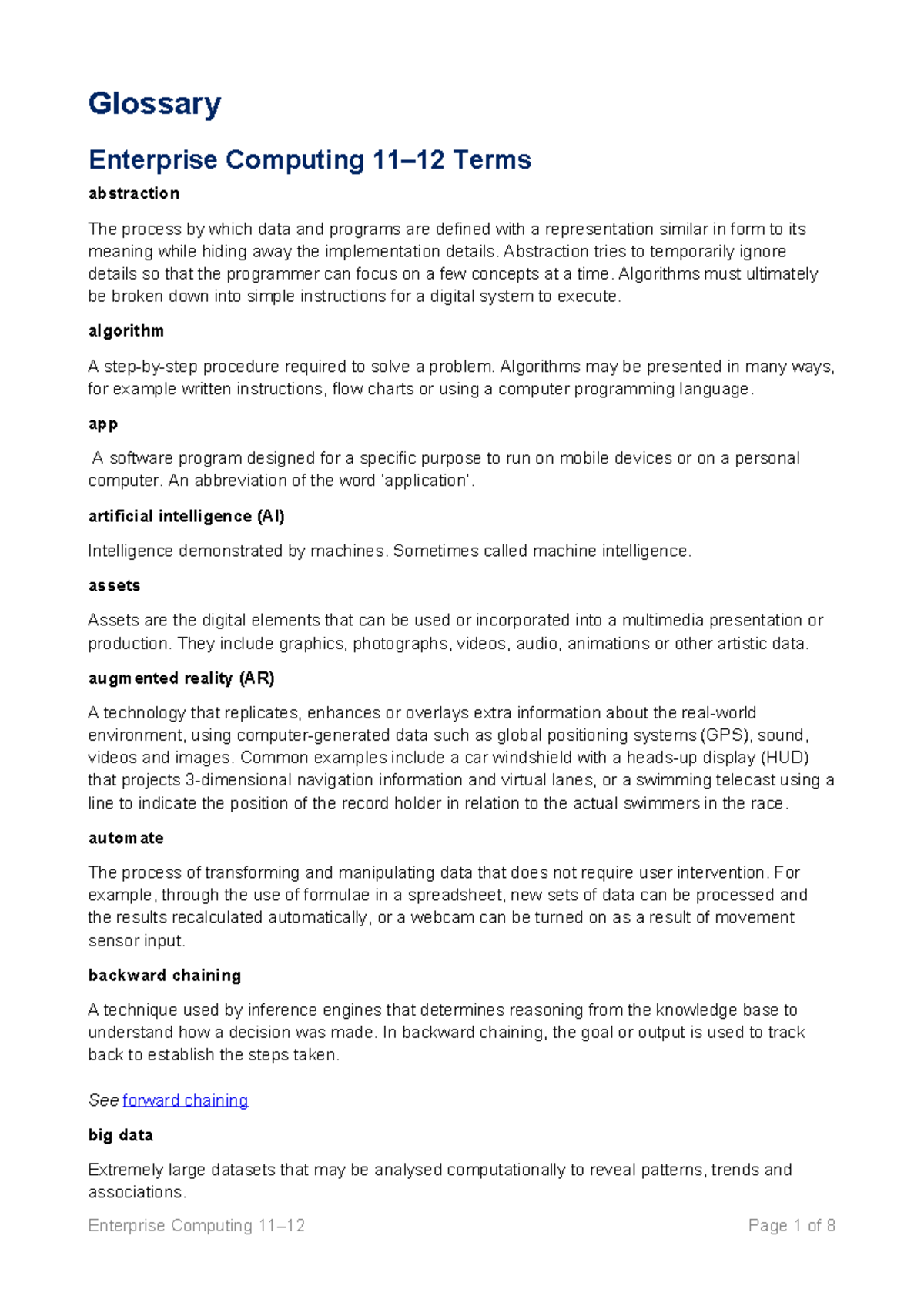 Enterprise Computing Glossary: Key Terms and Definitions - Studocu