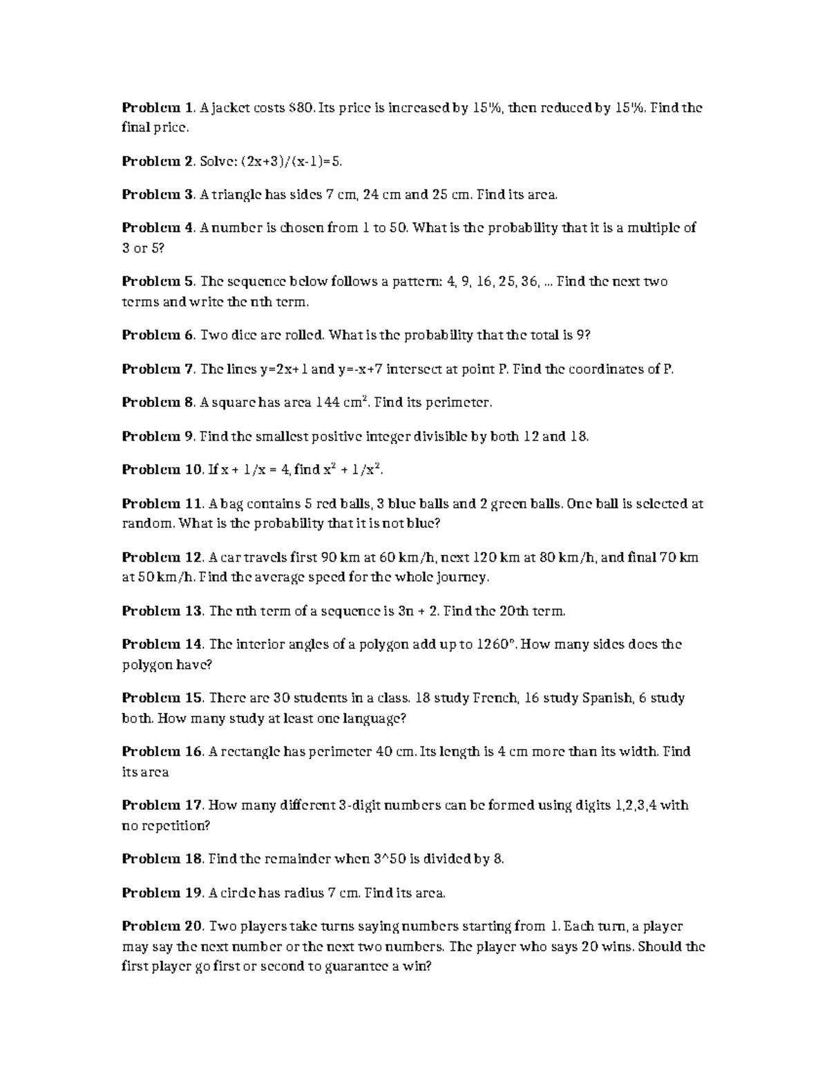 Math 1 - Practice Problems and Solutions - Studocu