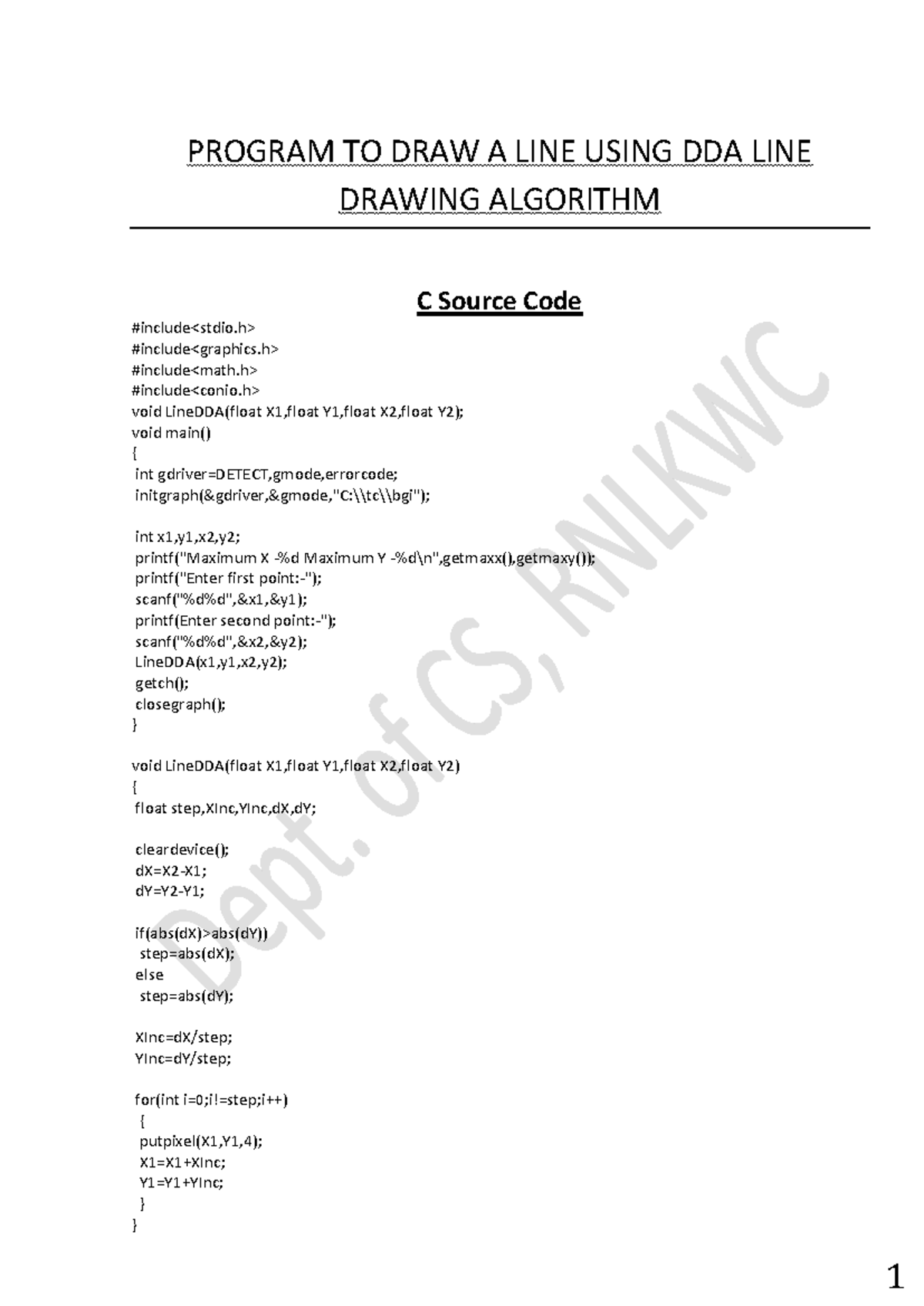 Graphics Practical - DDA Line Drawing Algorithm C Code - Studocu