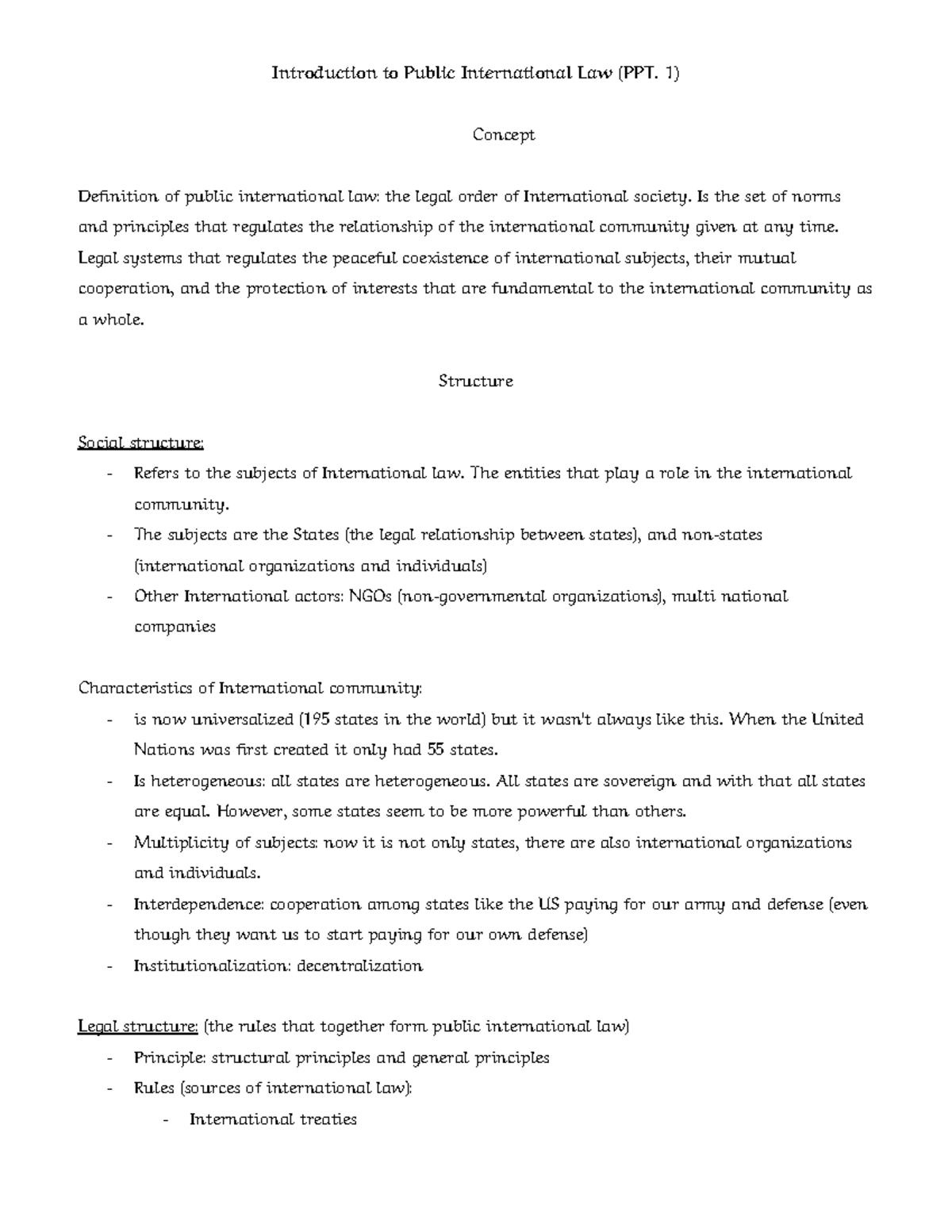 Public International Law Overview (PPT. 1) - Key Concepts and ...