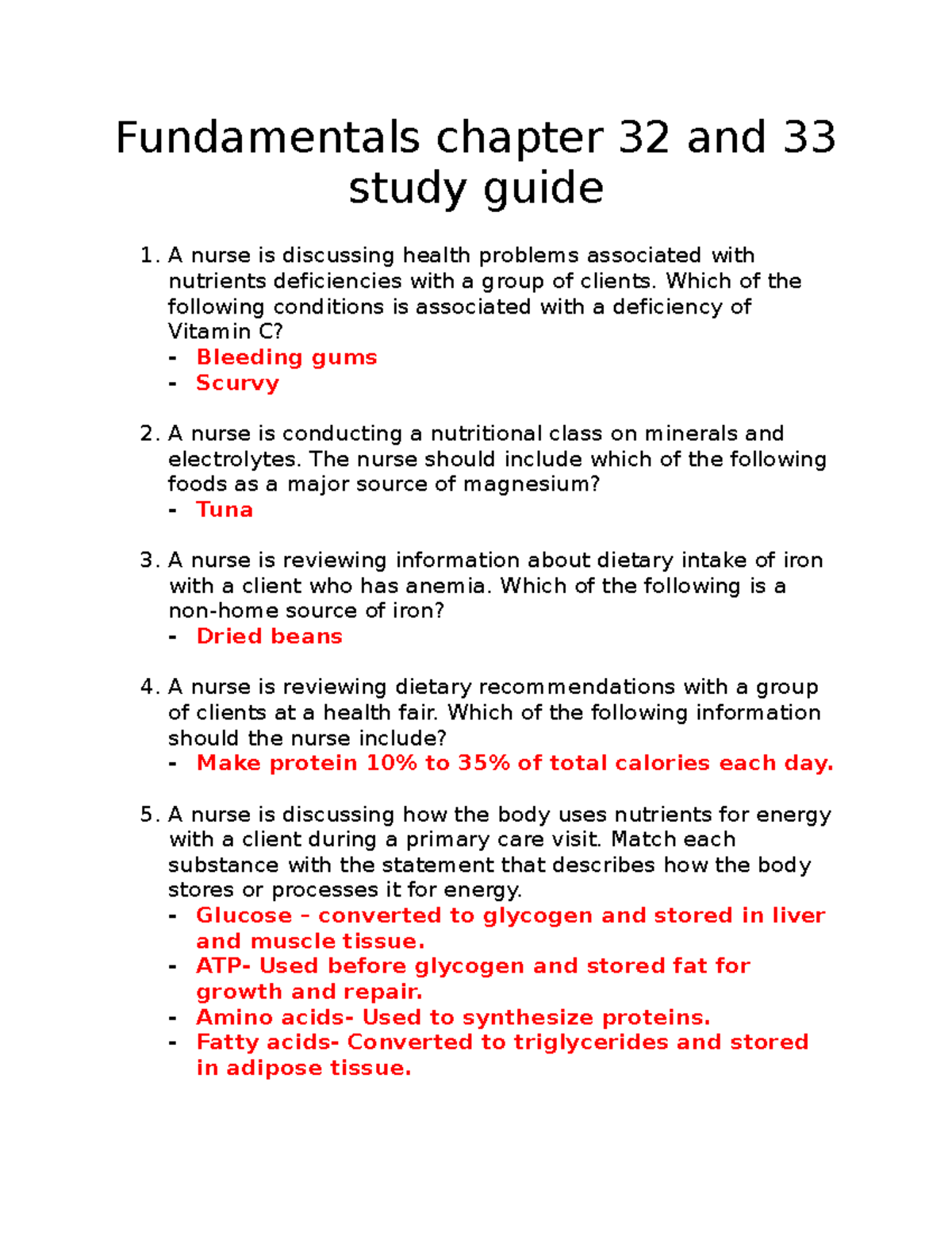 Fundamentals Study Guide for Chapters 32 & 33: Nutritional Insights ...